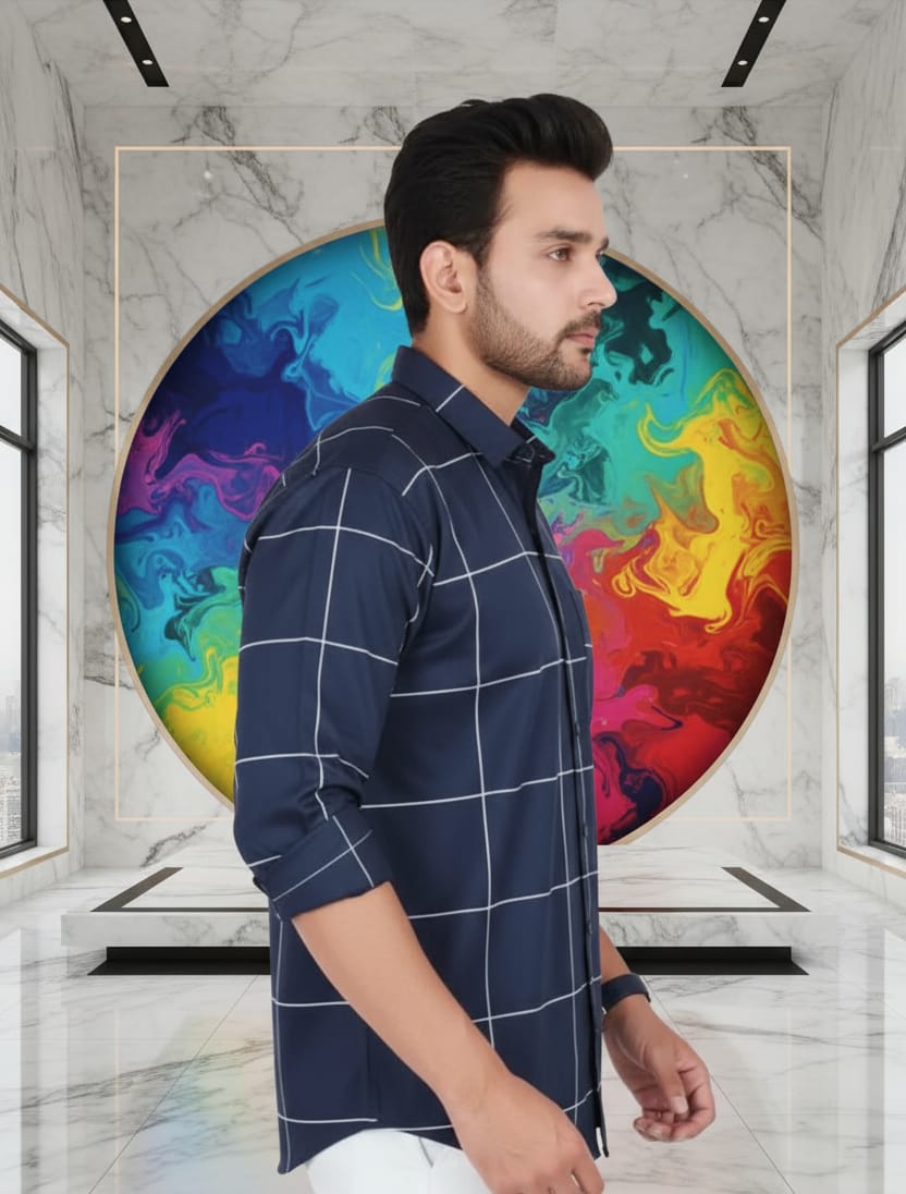 Men's Navy Checkered Shirt