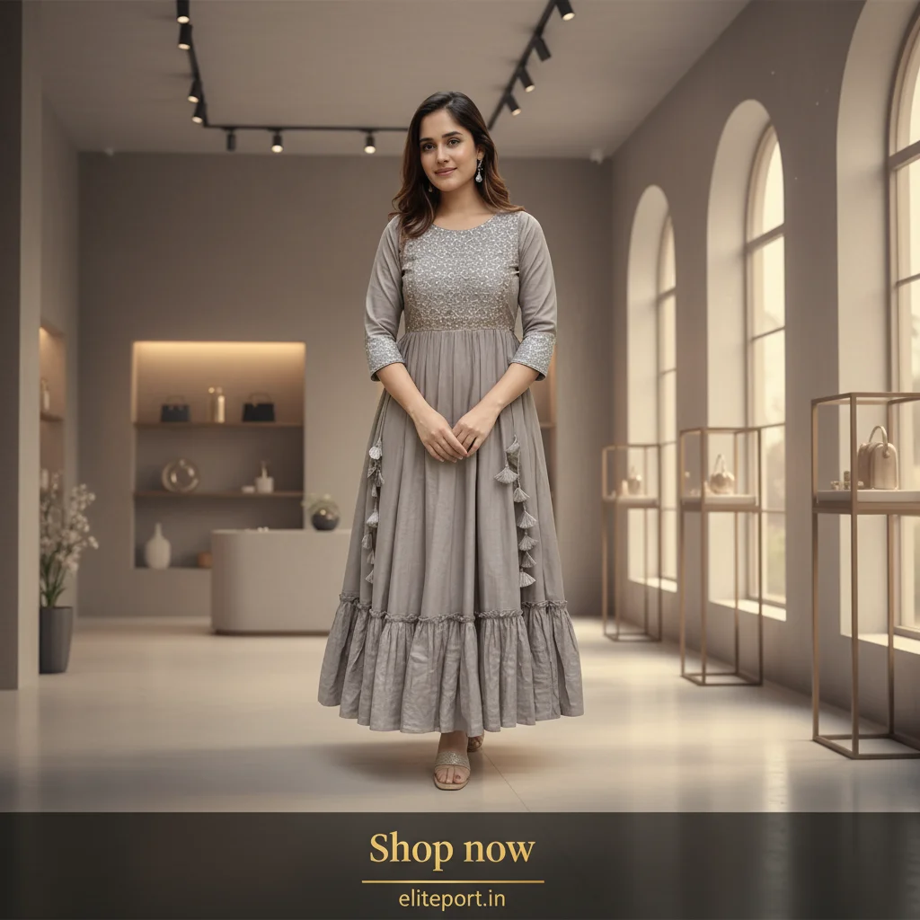 Elegant Taupe Anarkali Dress