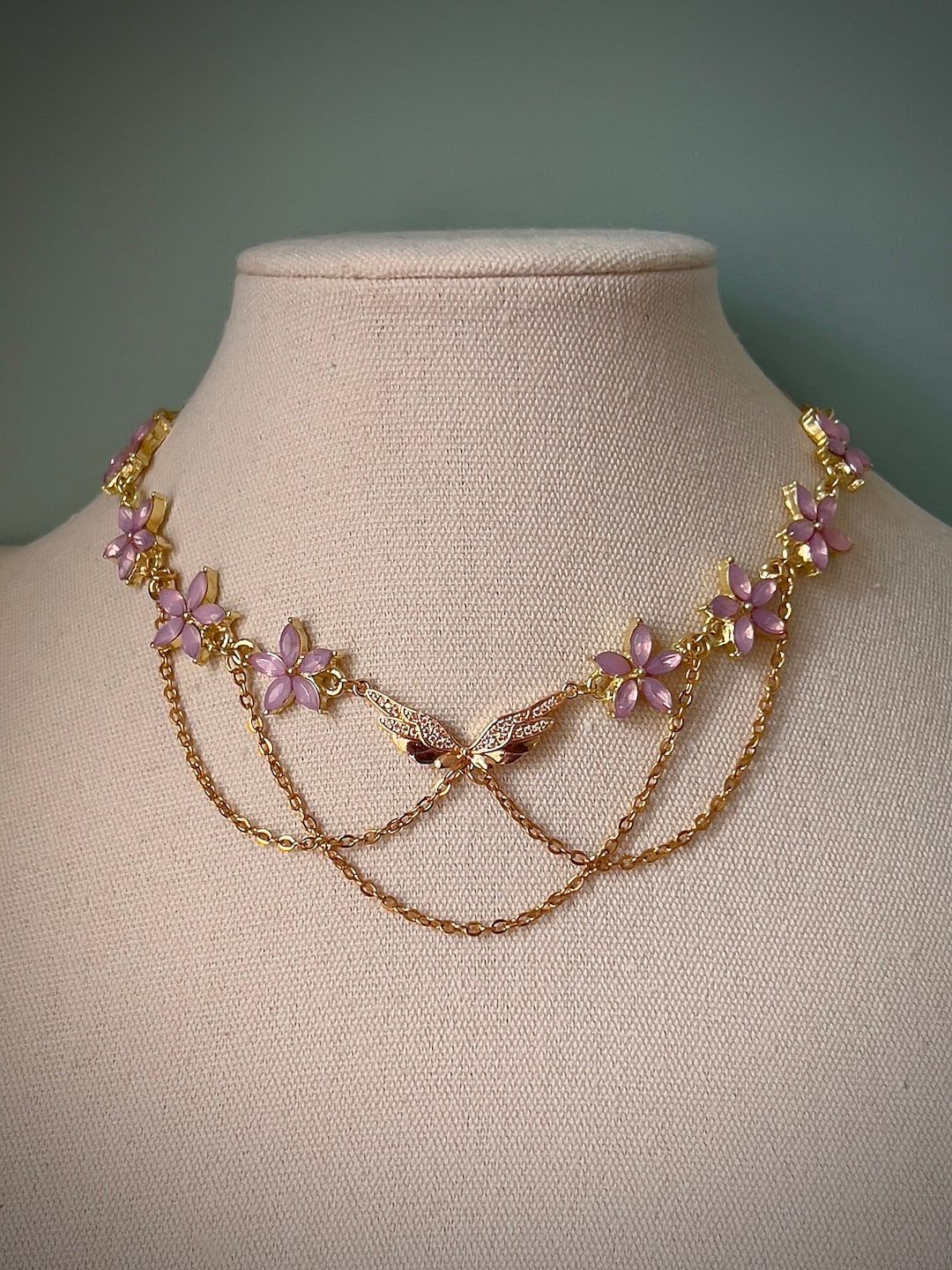 Gold-Plated Floral Butterfly Necklace