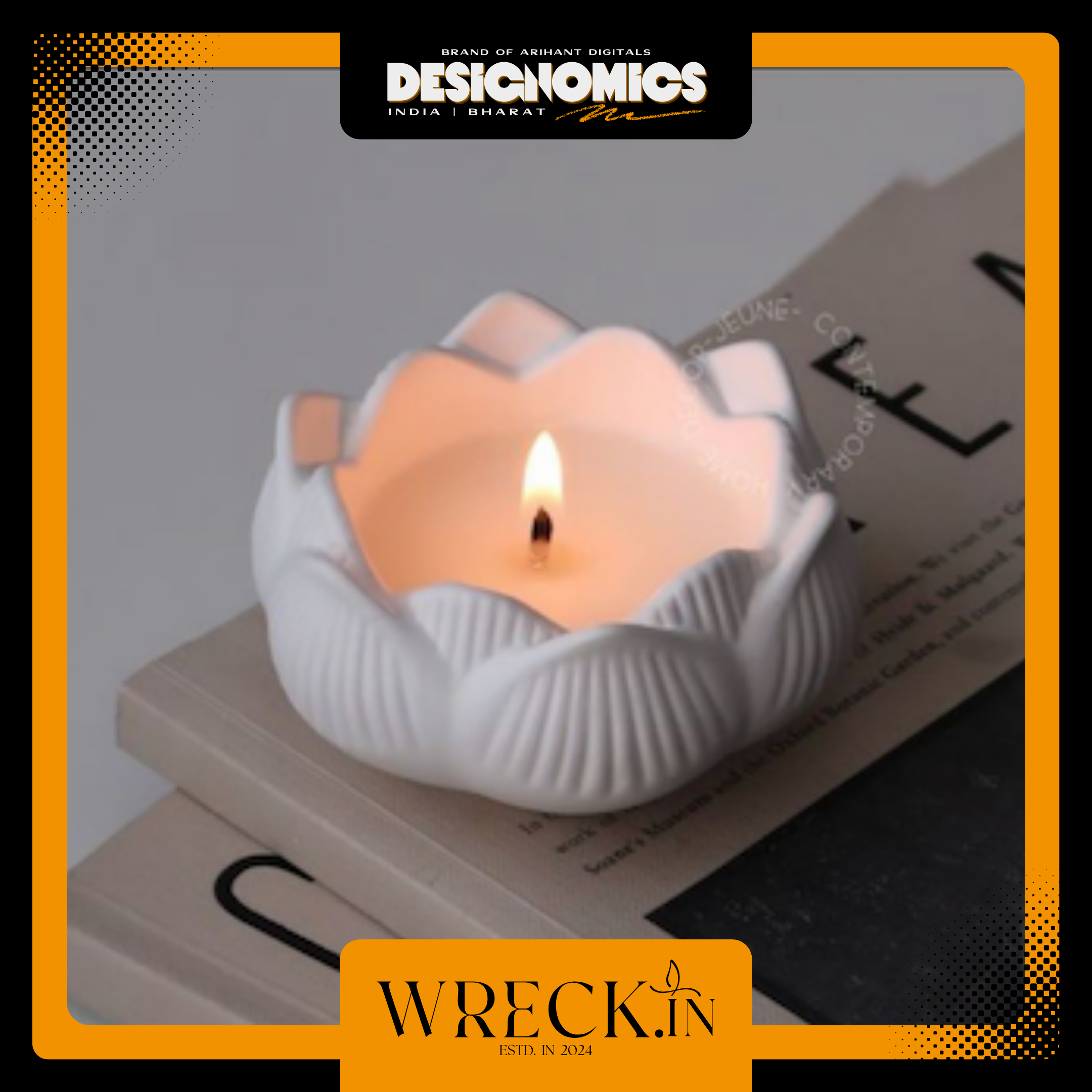 Lotus Shaped Ceramic Candle 