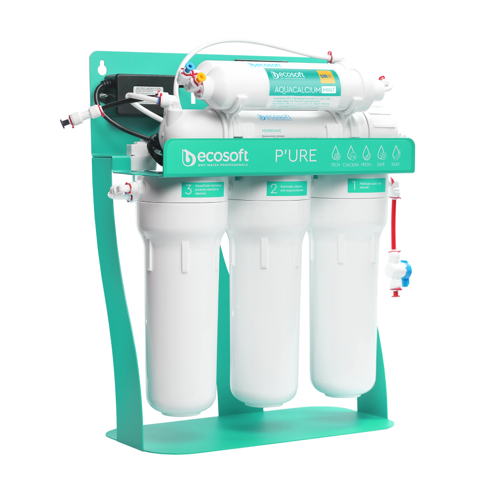Filtre à osmose inverse PURE AquaCalcium Mint avec pompe sur support métallique