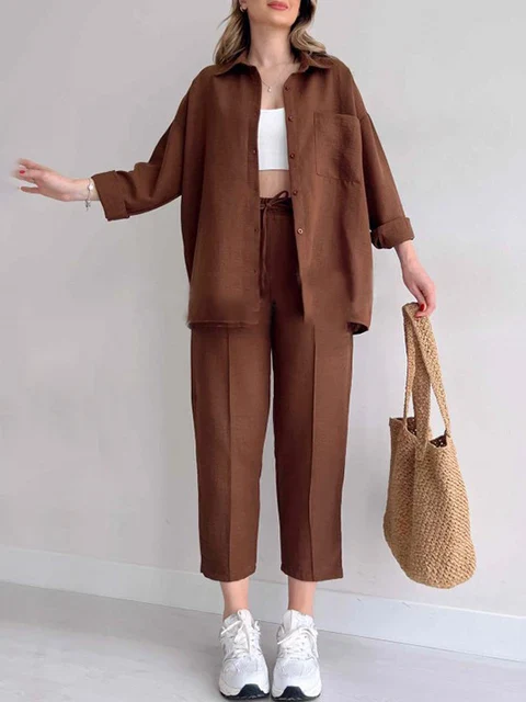 Brown Casual Pants Set