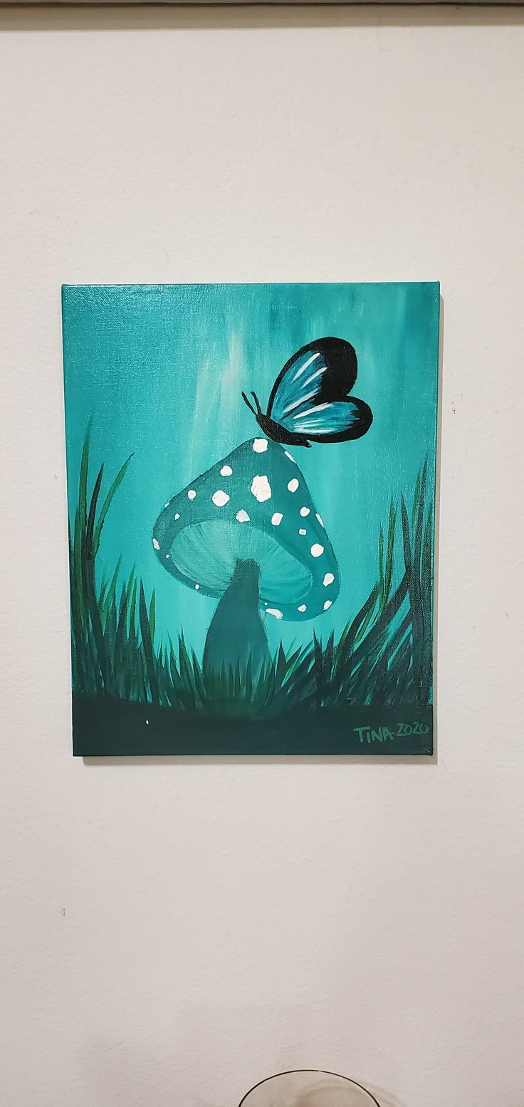 Mushroom and Butterfly Acrylic Painting