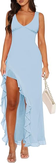 Light Blue Asymmetrical Maxi Dress