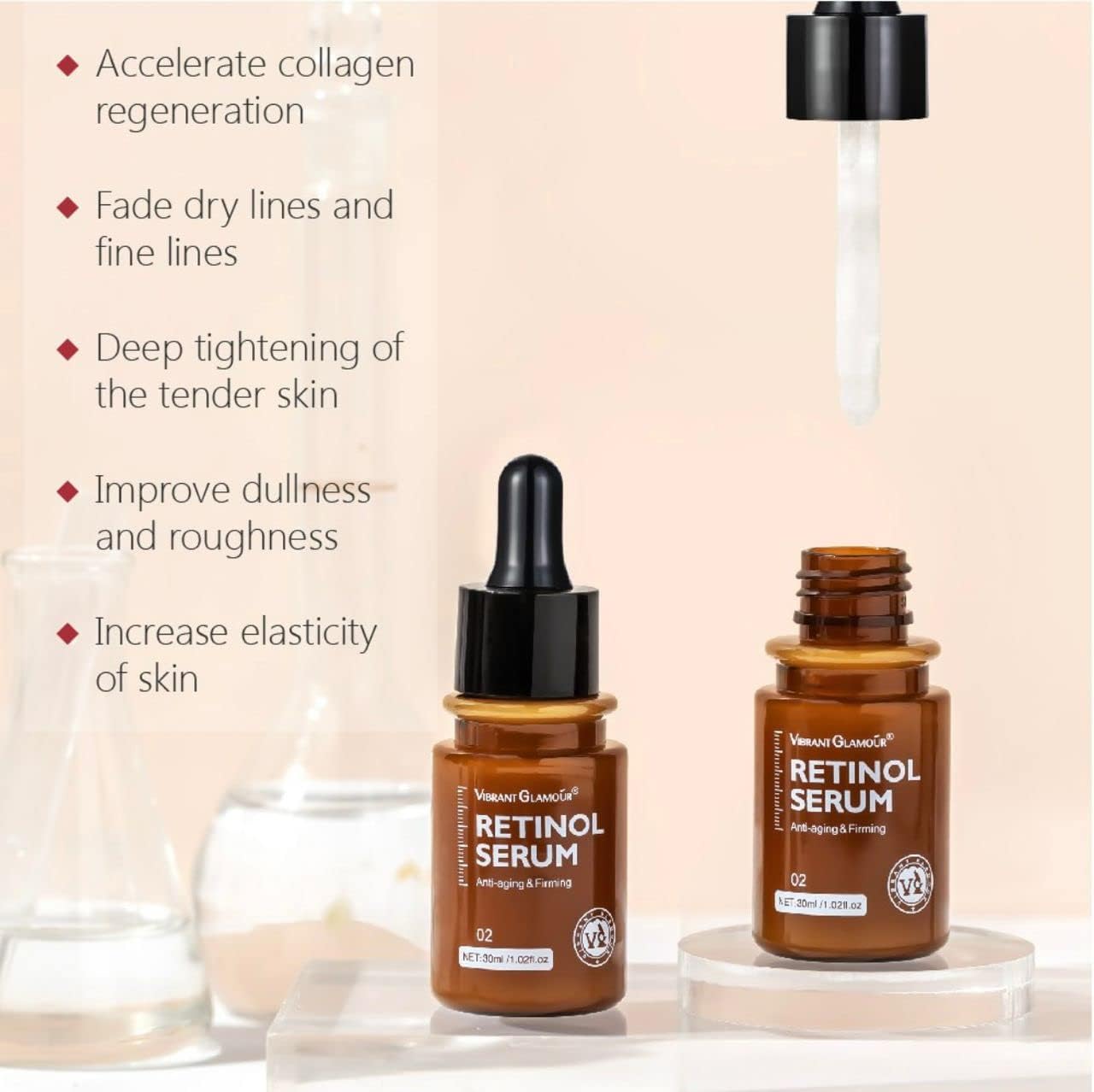 Vibrant Glamour Anti-Aging Serum and Cream with Retinol and Collagen.