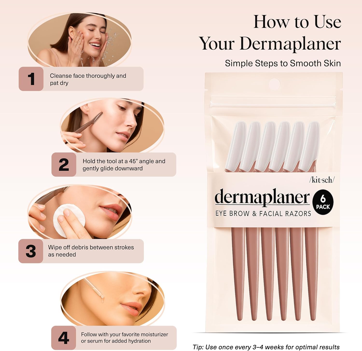 Kitsch Dermaplaning Tool - Face Razors for Women and Men, Eyebrow Trimmer and Face Shaver, Facial Hair Removal