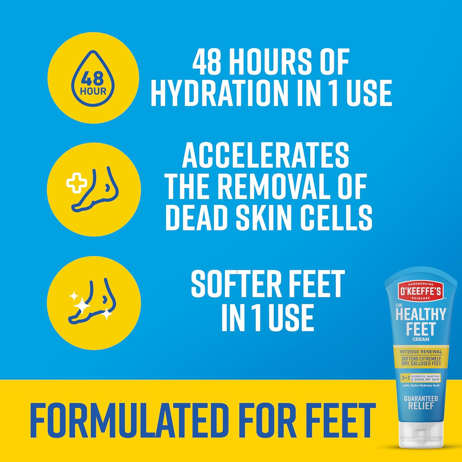 O'Keeffe's Healthy Feet Exfoliating, Moisturizing Foot Cream, 48 Hours of Hydration, 85g/3oz