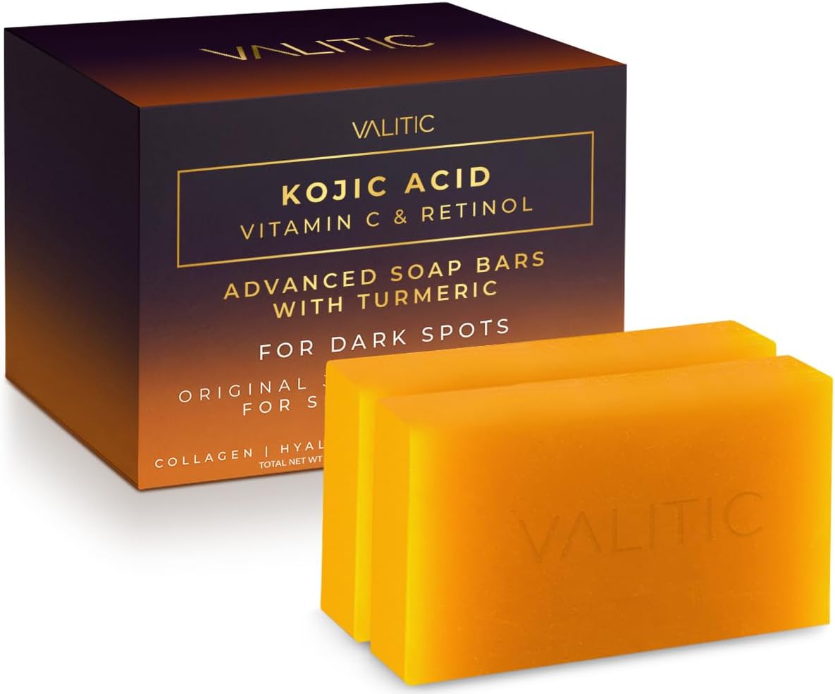 VALITIC Kojic Acid Soap with Vitamin C, Retinol, Glutathione, and Collagen - 2 Pack