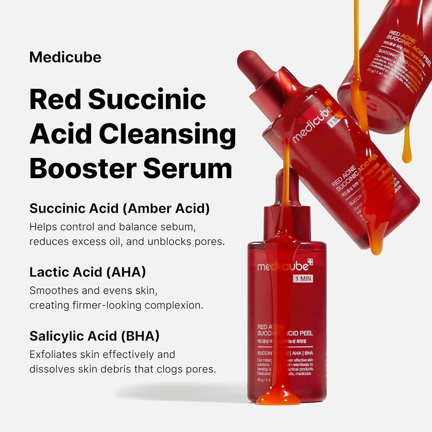 Medicube Red 21% Tri-acid Exfoliating Peel 40g  Acne Care With Hyaluronic & Succinic Acid