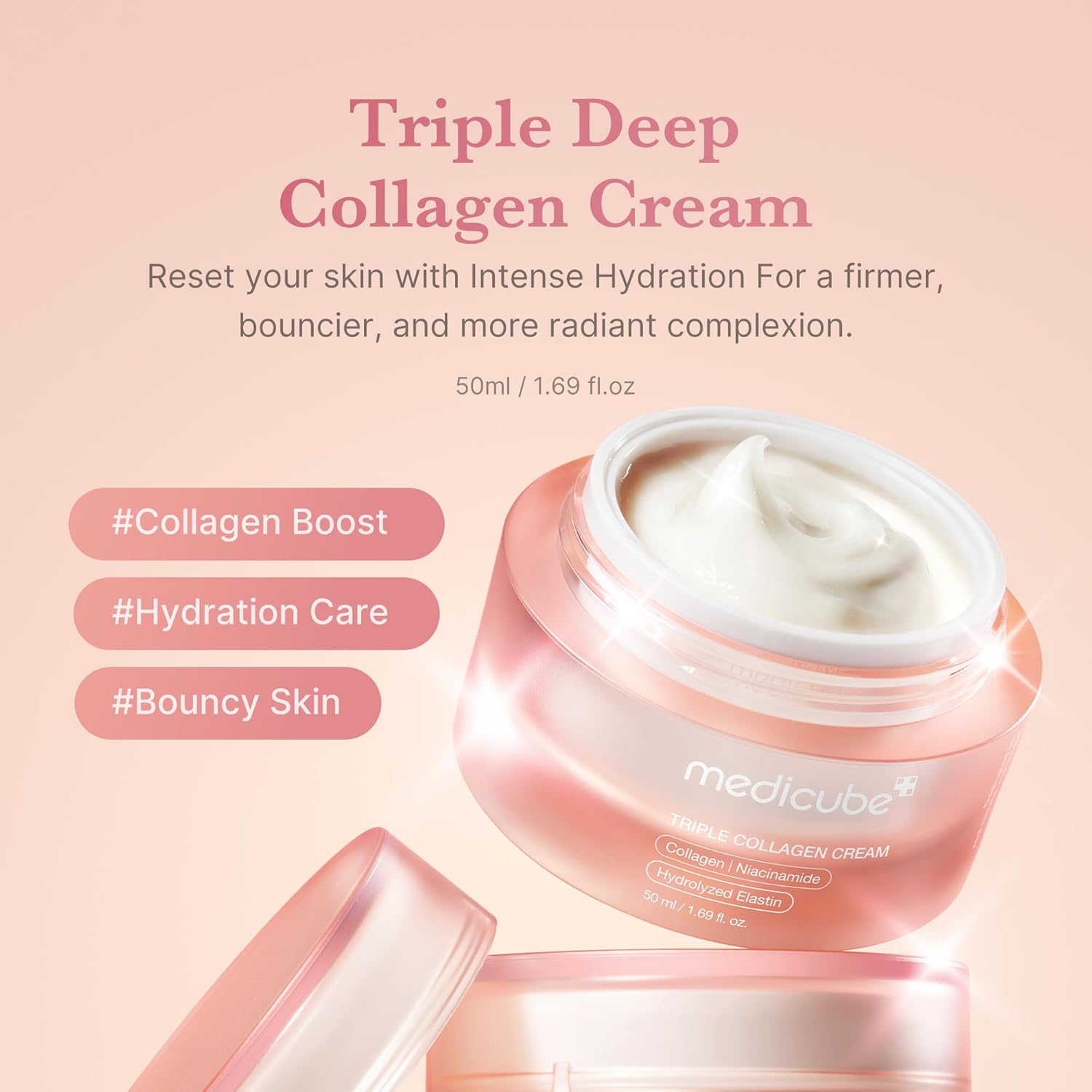 Medicube Face Cream Moisturizer for Dry Skin, Triple Collagen, 50ml