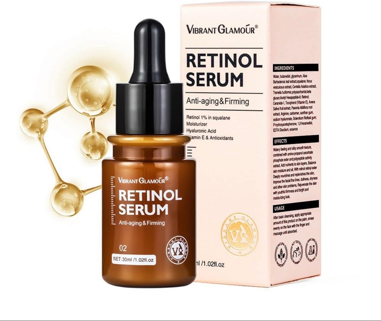 Vibrant Glamour Anti-Aging Serum and Cream with Retinol and Collagen.
