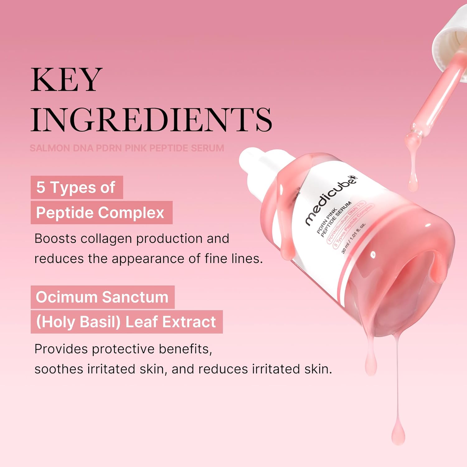 Medicube Salmon Dna Pdrn Pink Peptide Glow Serum, Niacinamide Hydration, Brightening, Firming 30ml