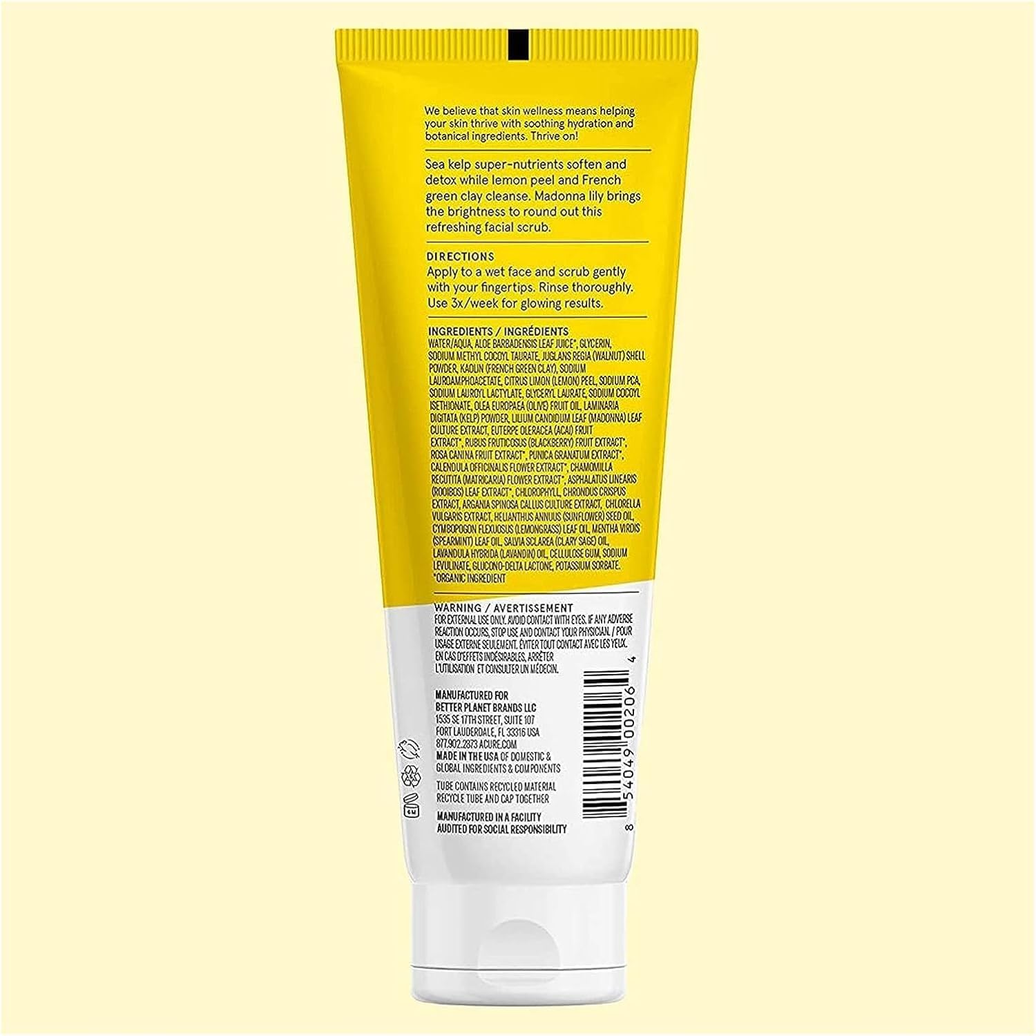 ACURE Cure Brightening Facial Scrub 118ml Chemical Free
