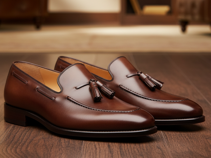 Brown Leather Tassel Loafers