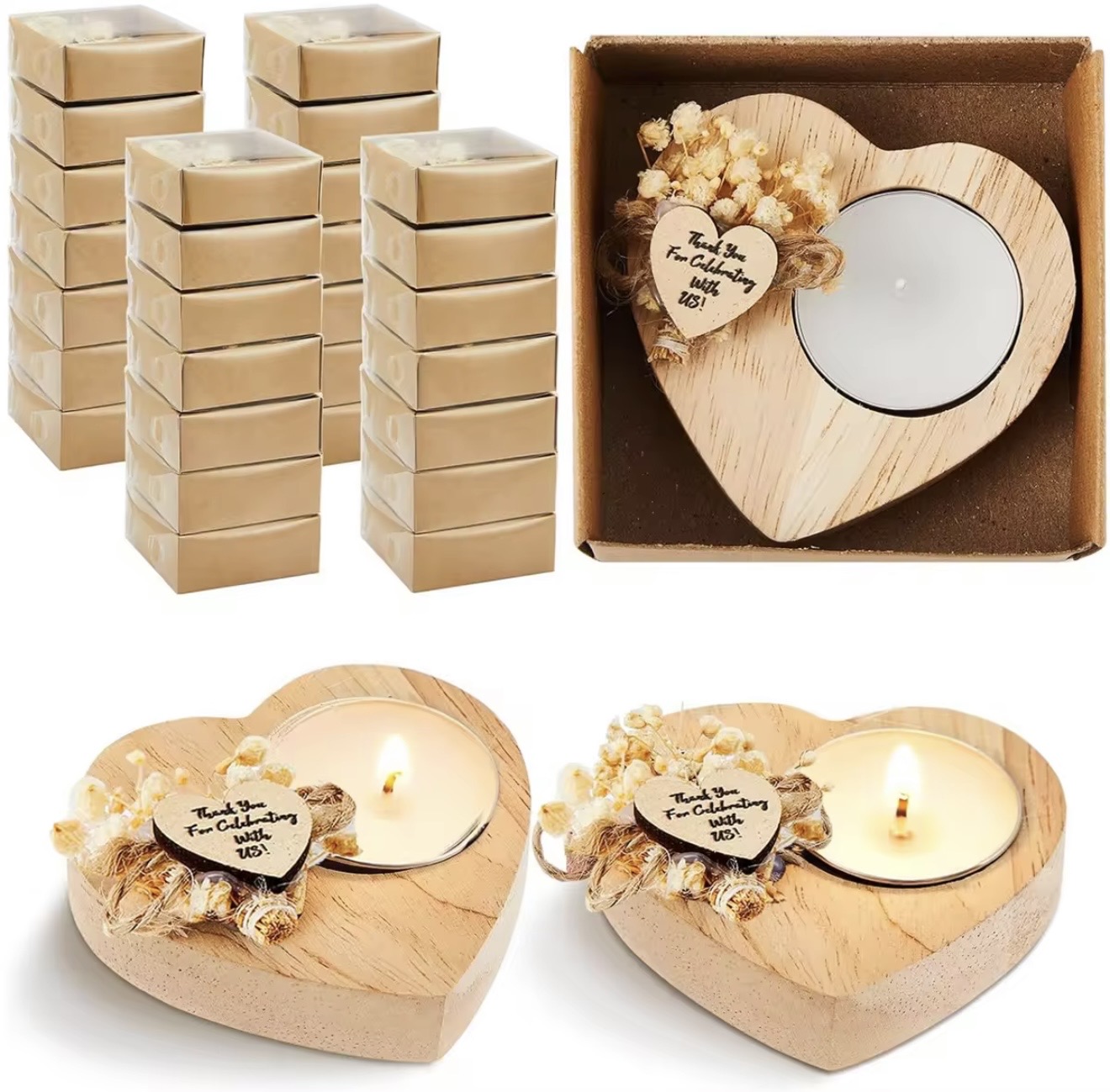 Heart-Shaped Wooden Candle Holders | Suitable for Weddings or Anniversaries - FP002