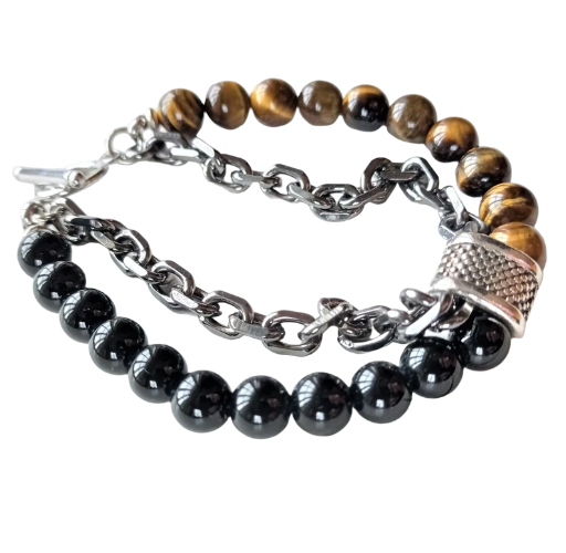 Men's Beaded and Chain Bracelet