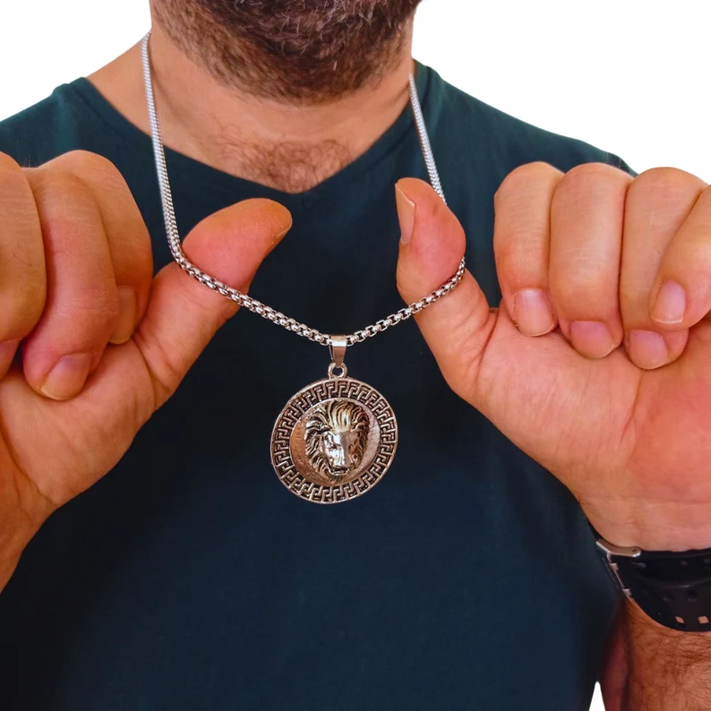 Medallion Lion Head Pendant Necklace