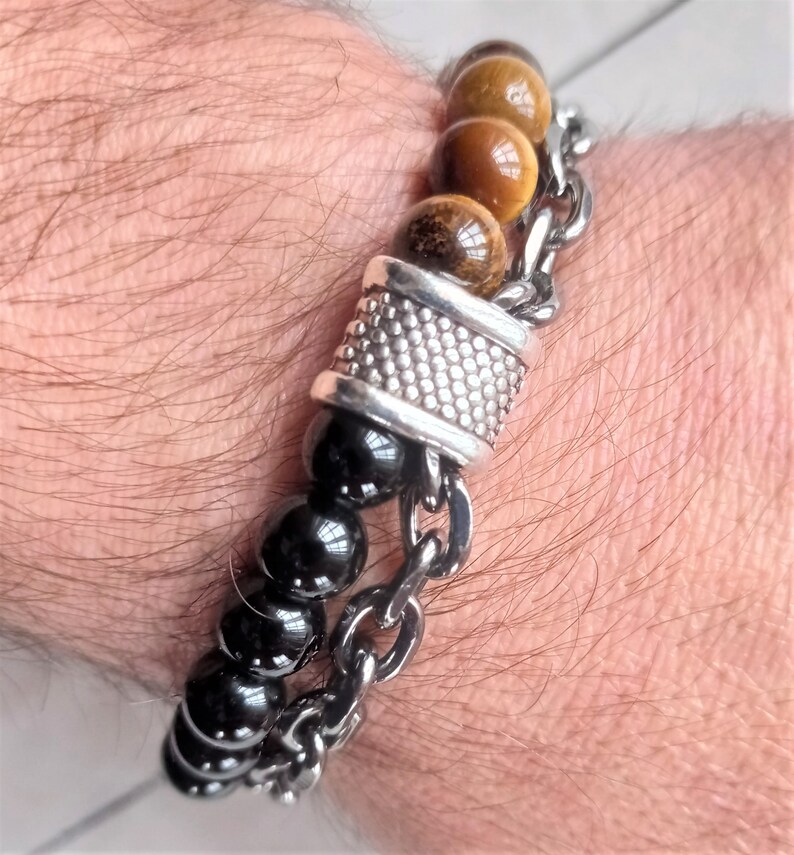 Men's Beaded and Chain Bracelet