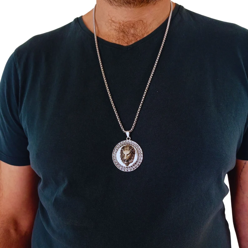 Medallion Lion Head Pendant Necklace