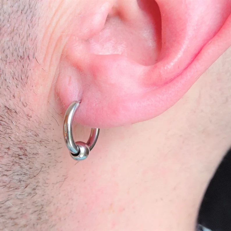 Ball Hoop Earrings Stainless Steel