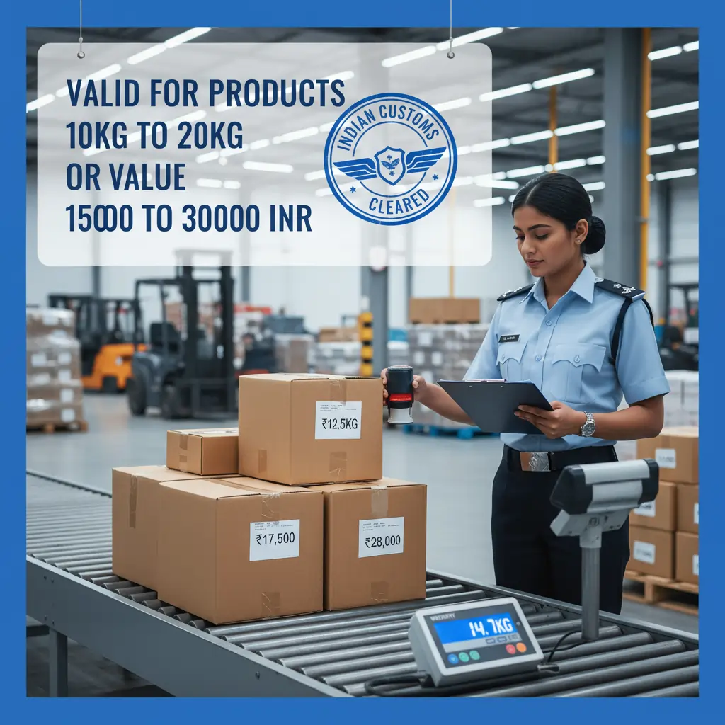 less than 20kg or value less 30000 INR