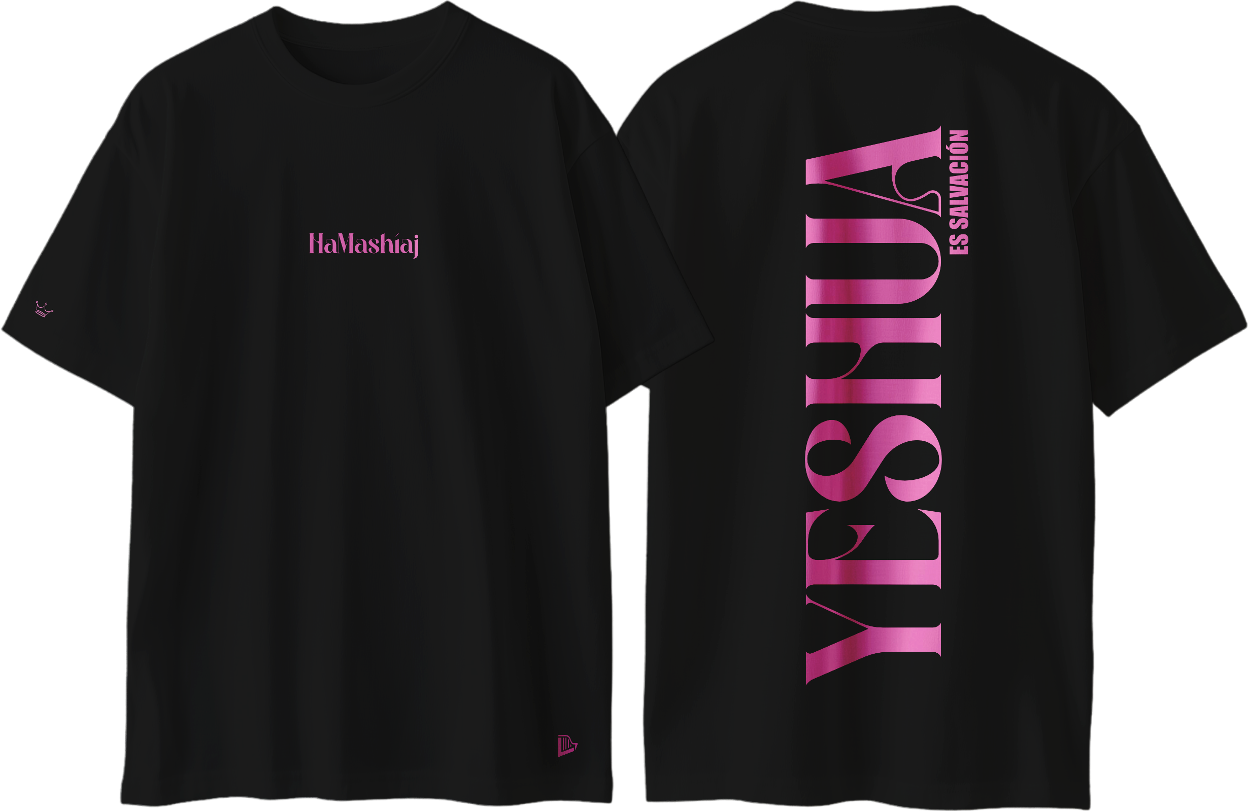 Yeshúa HaMashíaj - Camiseta Oversize Negra (Letras Rosas)