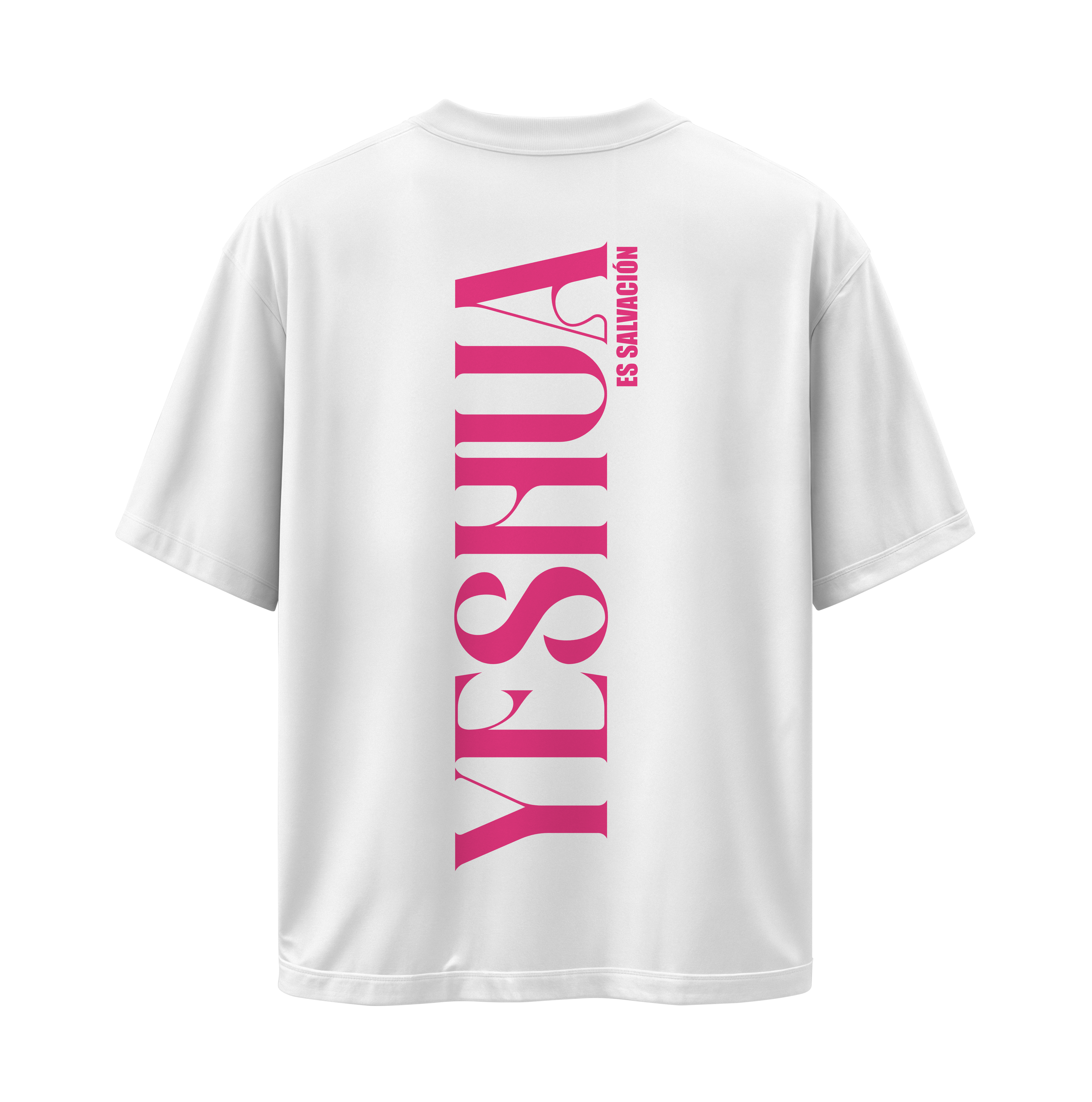 Yeshúa HaMashíaj - Camiseta Oversize Blanca (Letras Rosas)