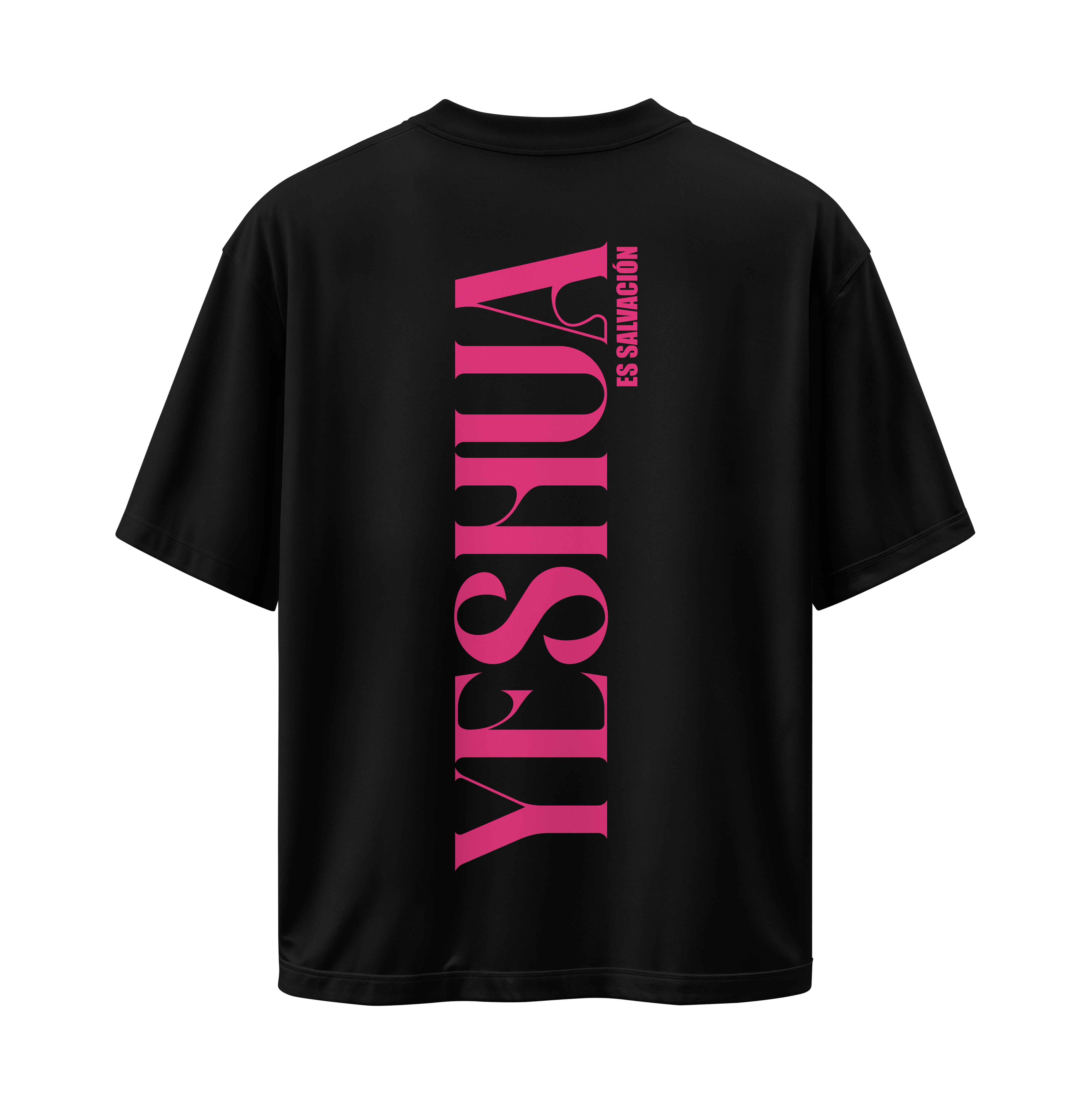 Yeshúa HaMashíaj - Camiseta Oversize Negra (Letras Rosas)