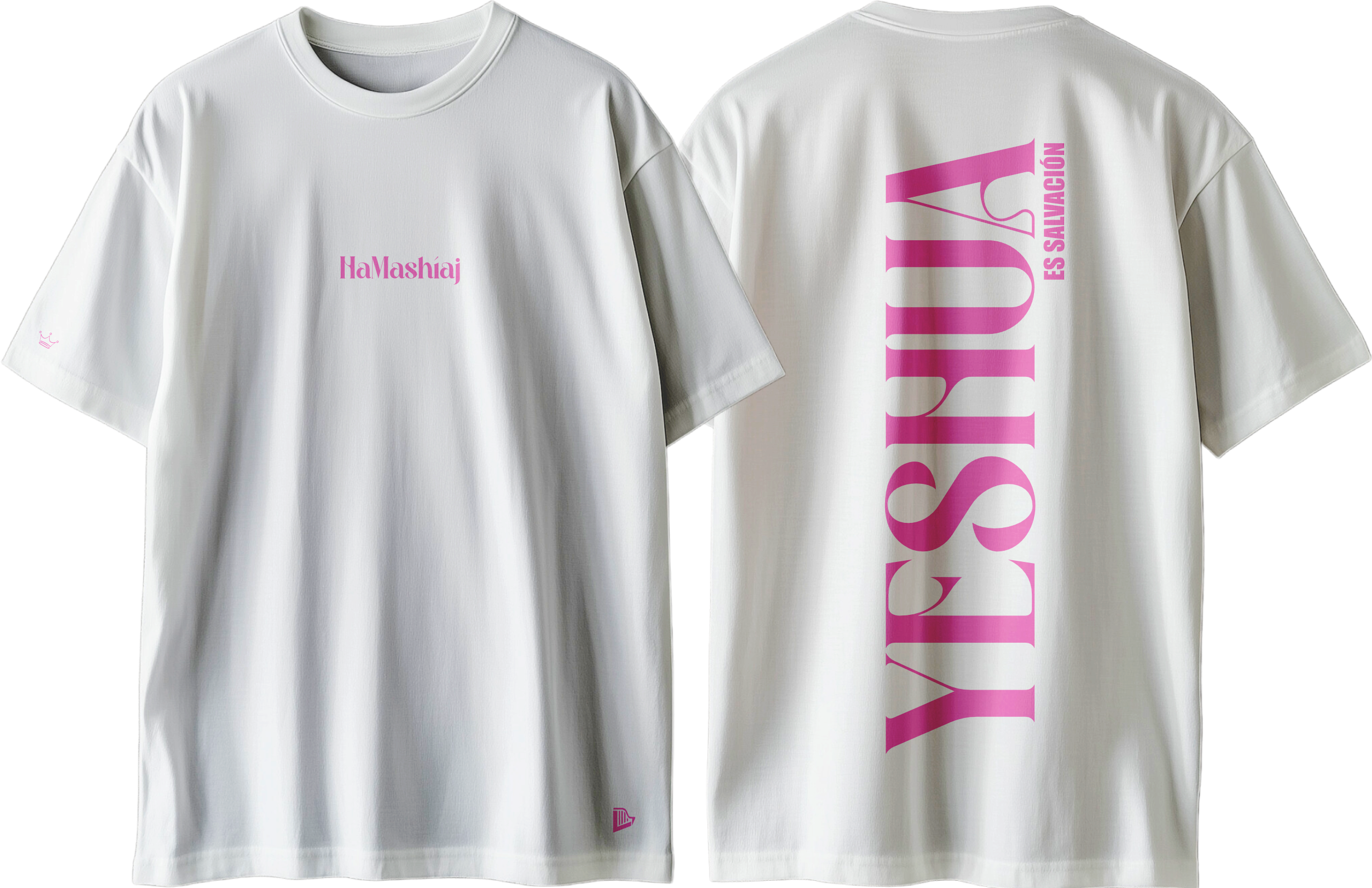 Yeshúa HaMashíaj - Camiseta Oversize Blanca (Letras Rosas)