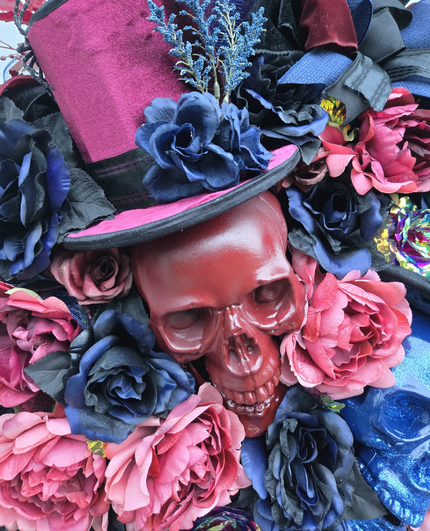 "Duality"– Gothic Maroon & Navy Halloween Wreath