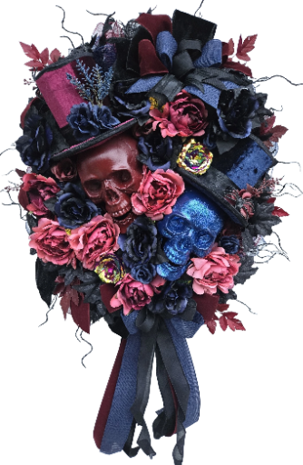 "Duality"– Gothic Maroon & Navy Halloween Wreath