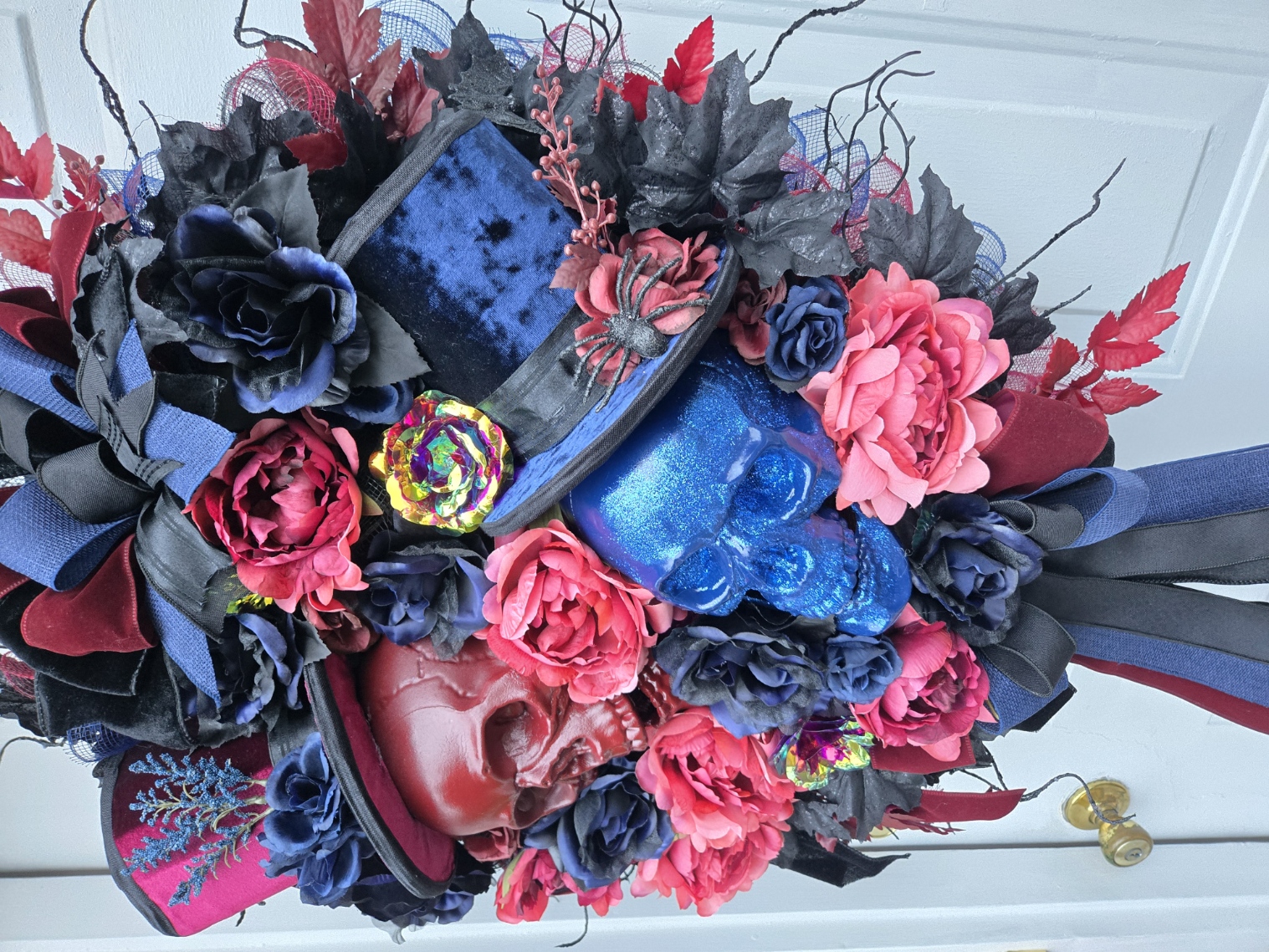 "Duality"– Gothic Maroon & Navy Halloween Wreath