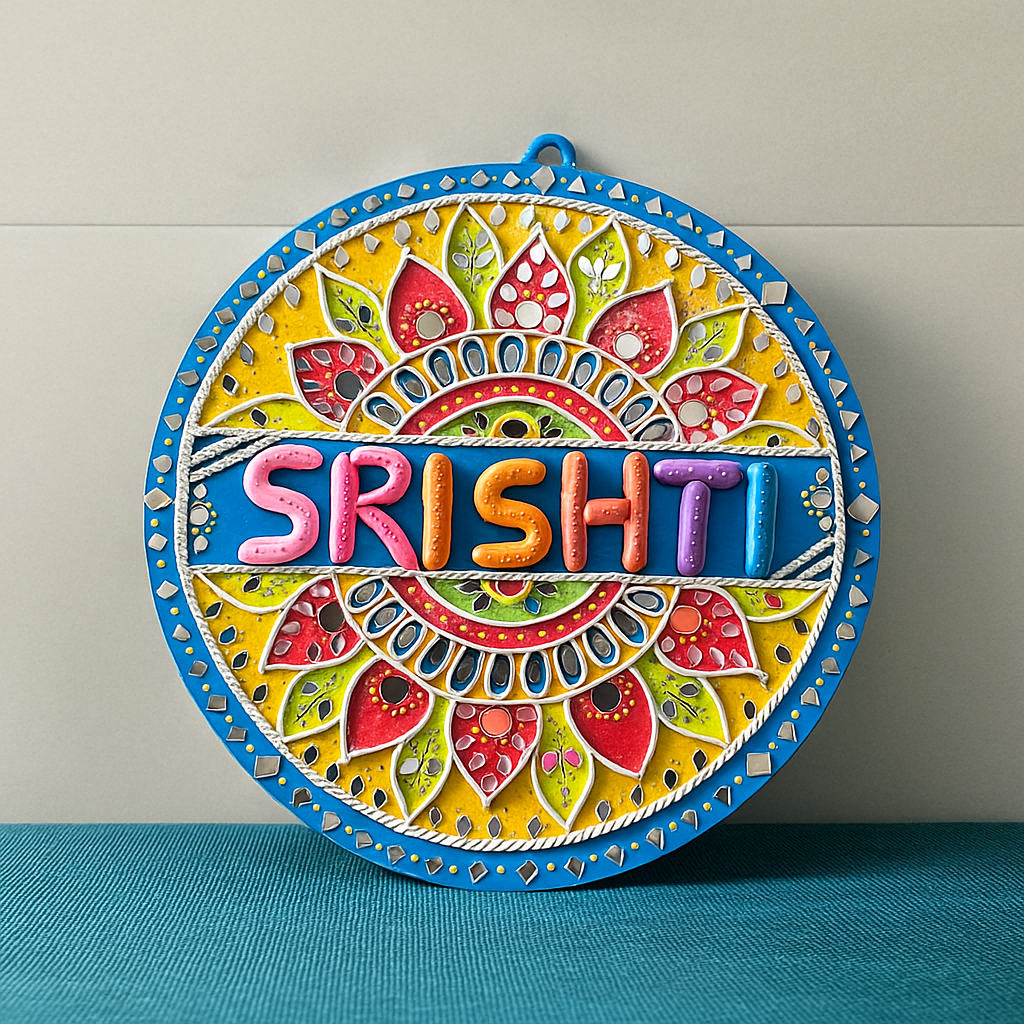 Handmade Customized Nameplate – Colorful Mandala Style Wall Hanging