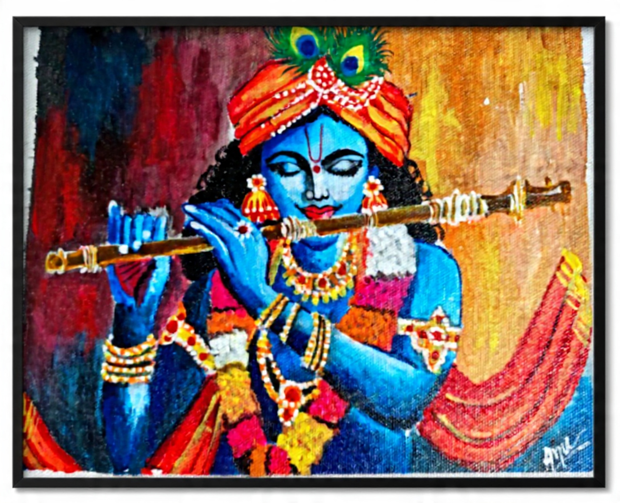 Krishna Playing Flute – Divine Melody Acrylic Painting by Anamika Bhakat
