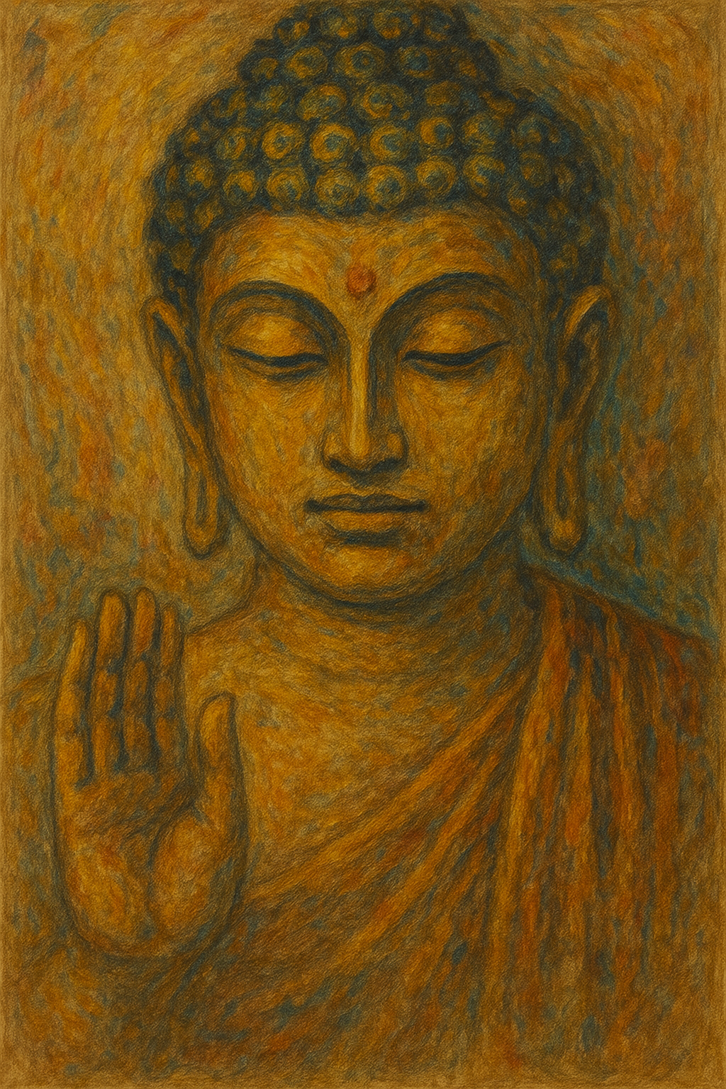 Blessings of Peace – Hand-Painted Buddha Art by C. Bhakat (Size 12×18 inches)