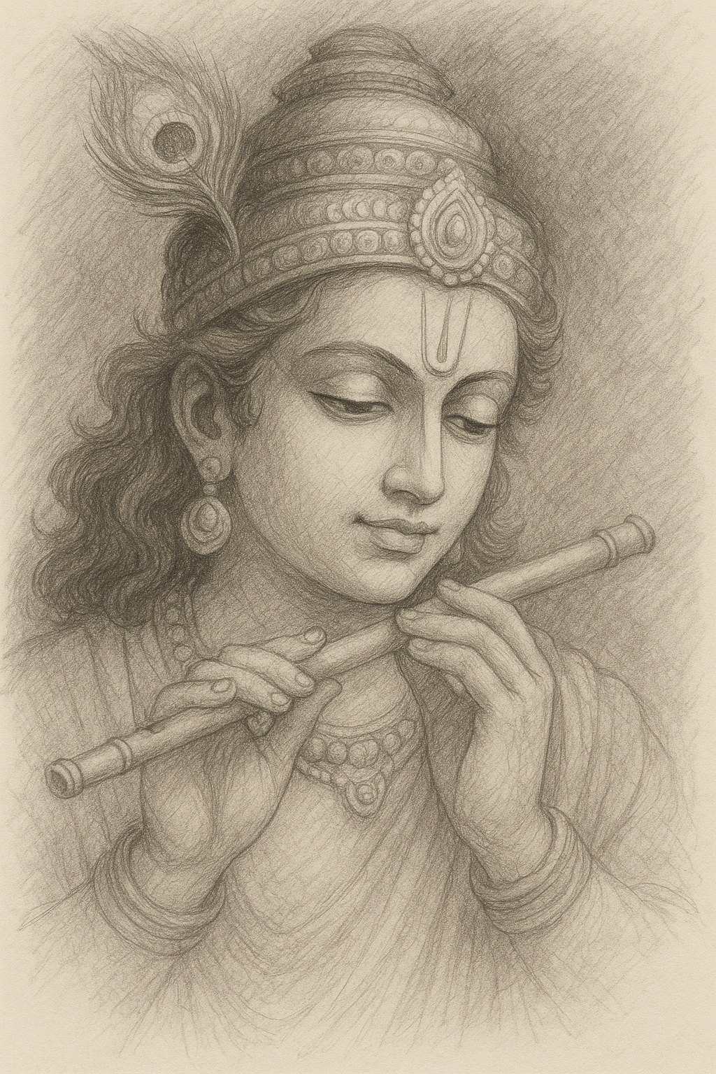 Lord Krishna Pencil Art – 12×18 inches – Handmade by C. Bhakat