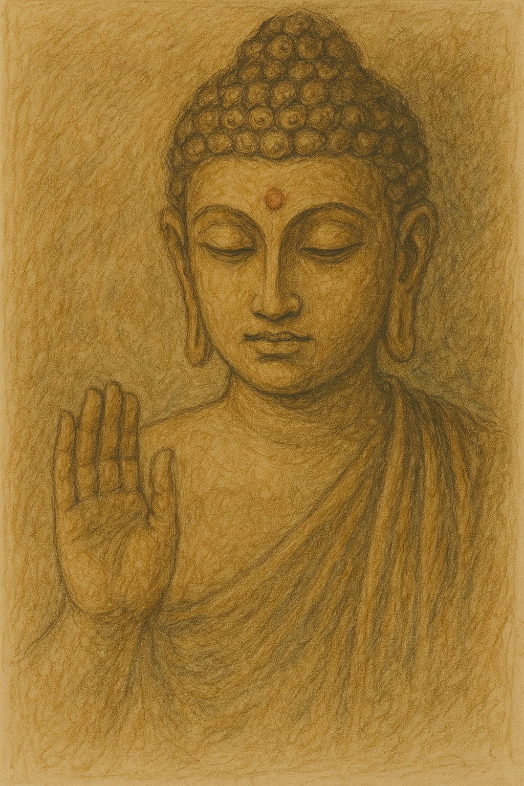 Golden Serenity – Buddha Sketch Art by C. Bhakat (Size 12×18 inches)