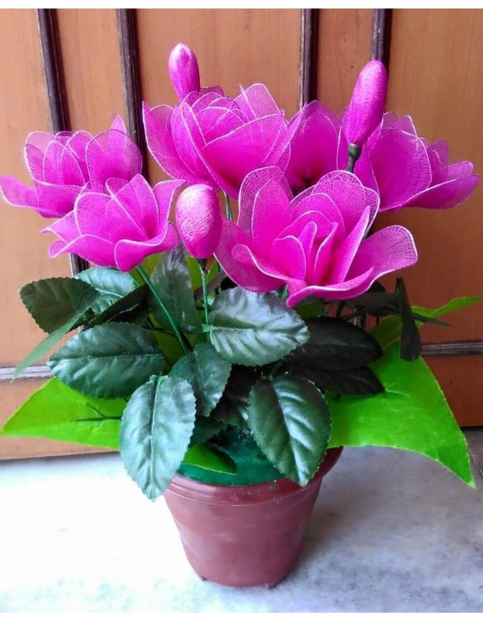 Handcrafted Nylon Stocking Flower Pot – Pink Bloom Arrangement