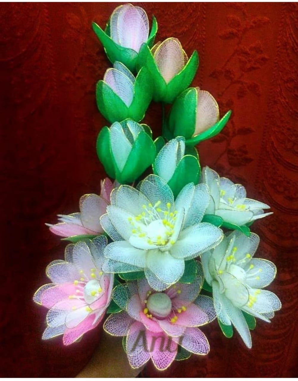 Handcrafted Nylon Stocking Lotus Bouquet – Premium Decorative Flowers