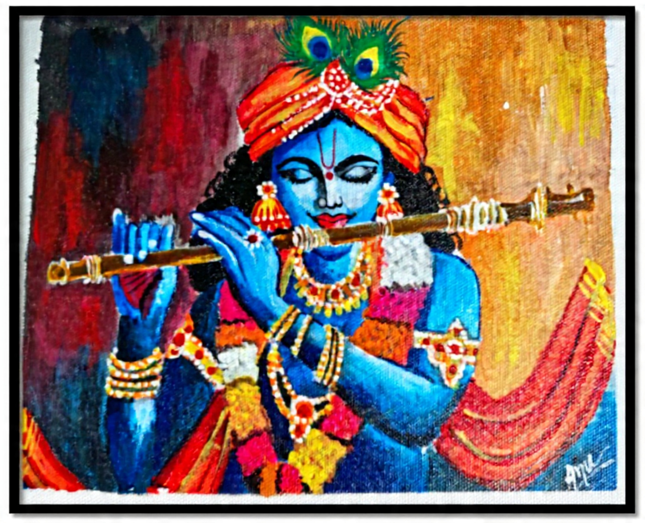 Krishna Playing Flute – Divine Melody Acrylic Painting by Anamika Bhakat