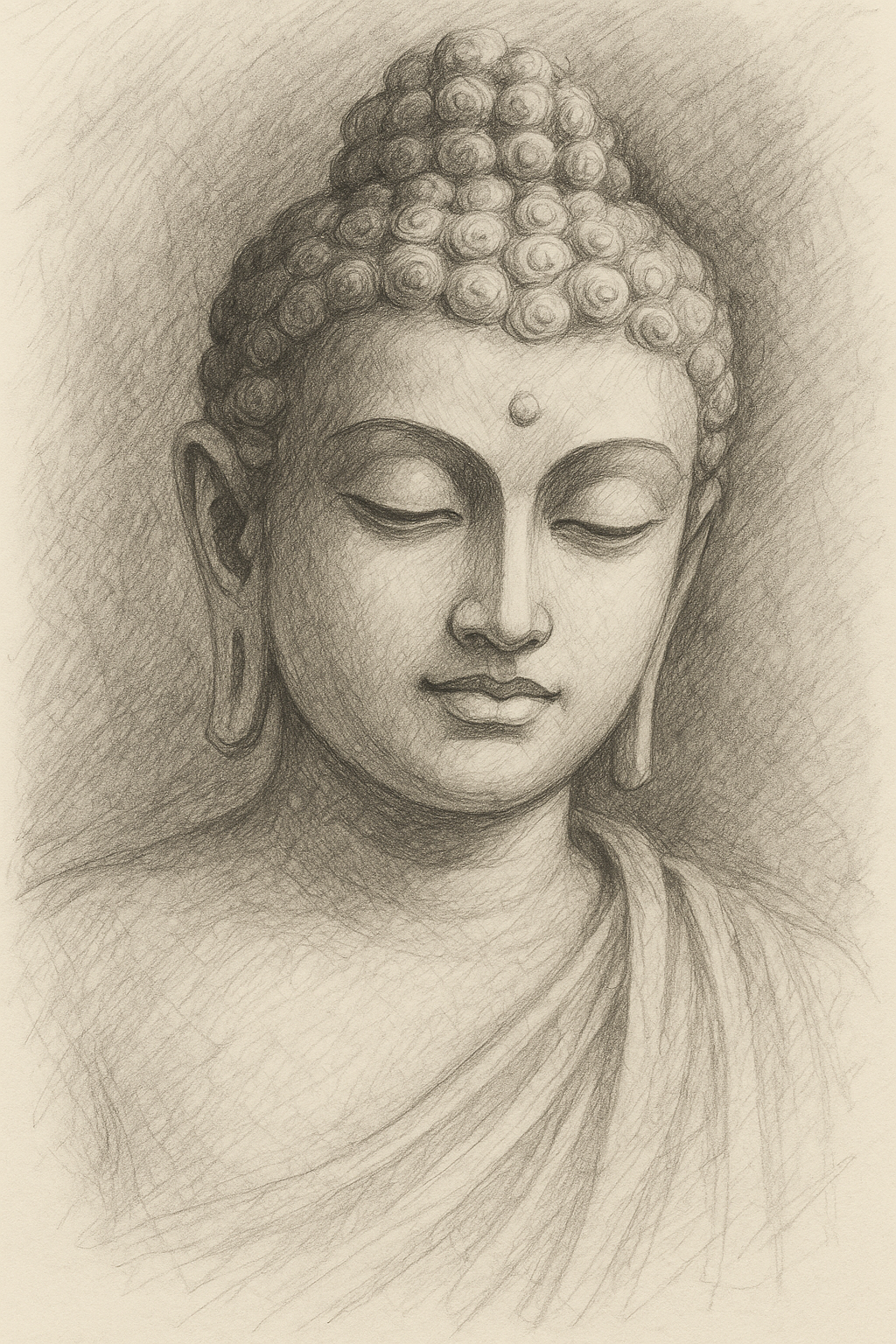 Serene Buddha – Pencil Sketch Art by C. Bhakat (Size 12×18 inches)