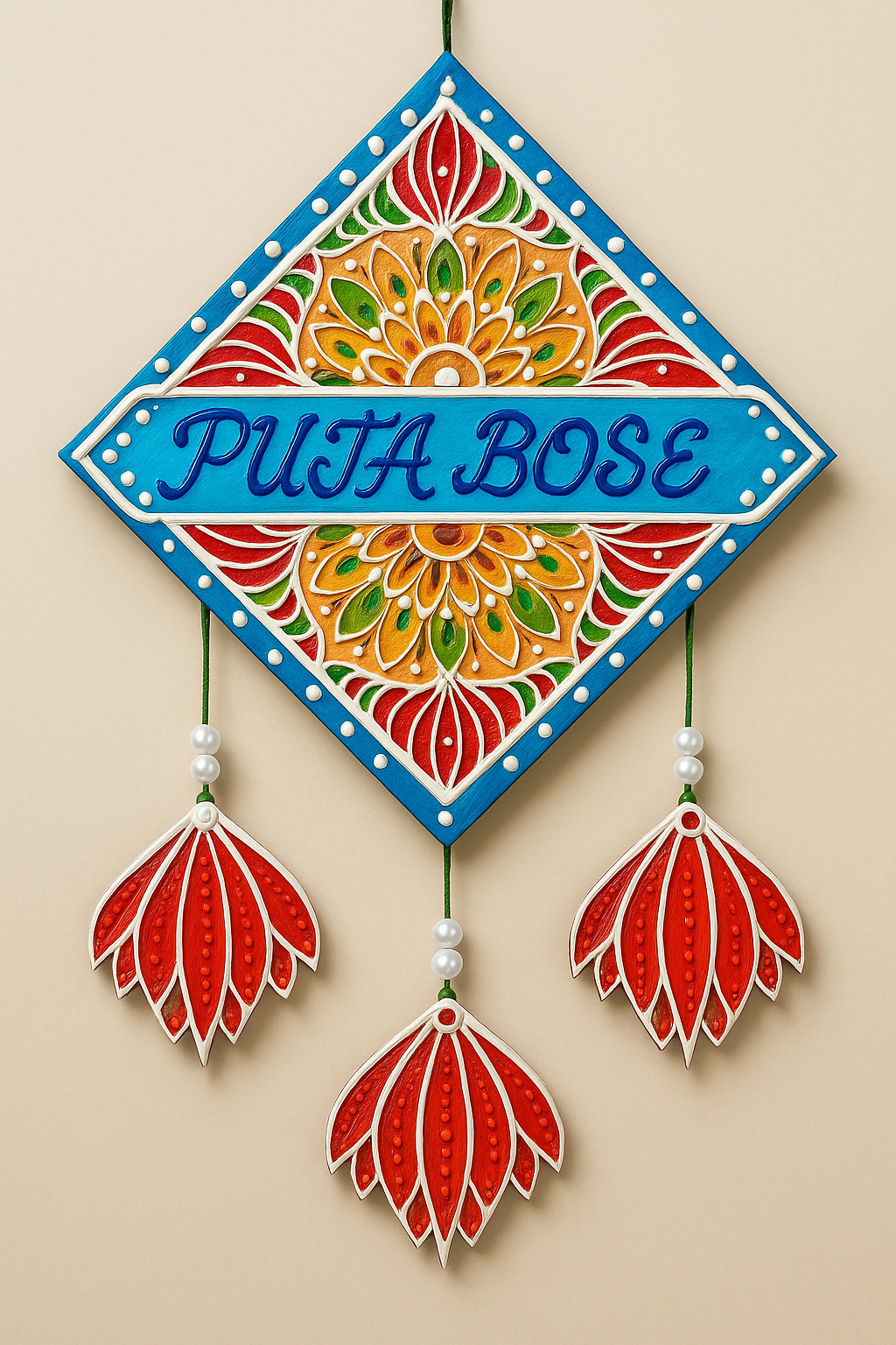 Handmade Designer Hanging Nameplate – Mandala & Lotus Theme Wall Décor (Size: 8×10 inches)