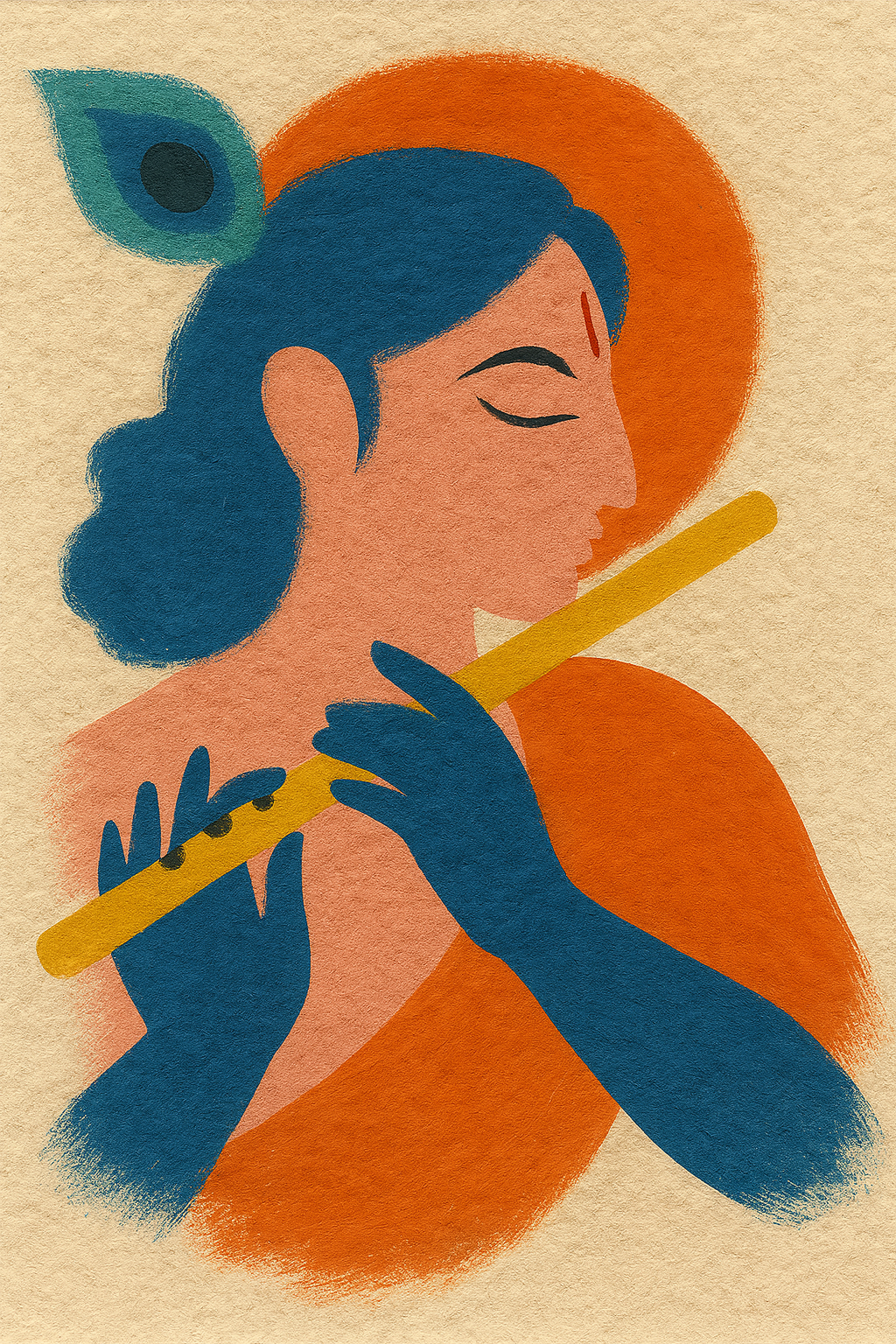 Divine Melody – Hand-Painted Krishna Art by C. Bhakat (Size 12×18 inches)