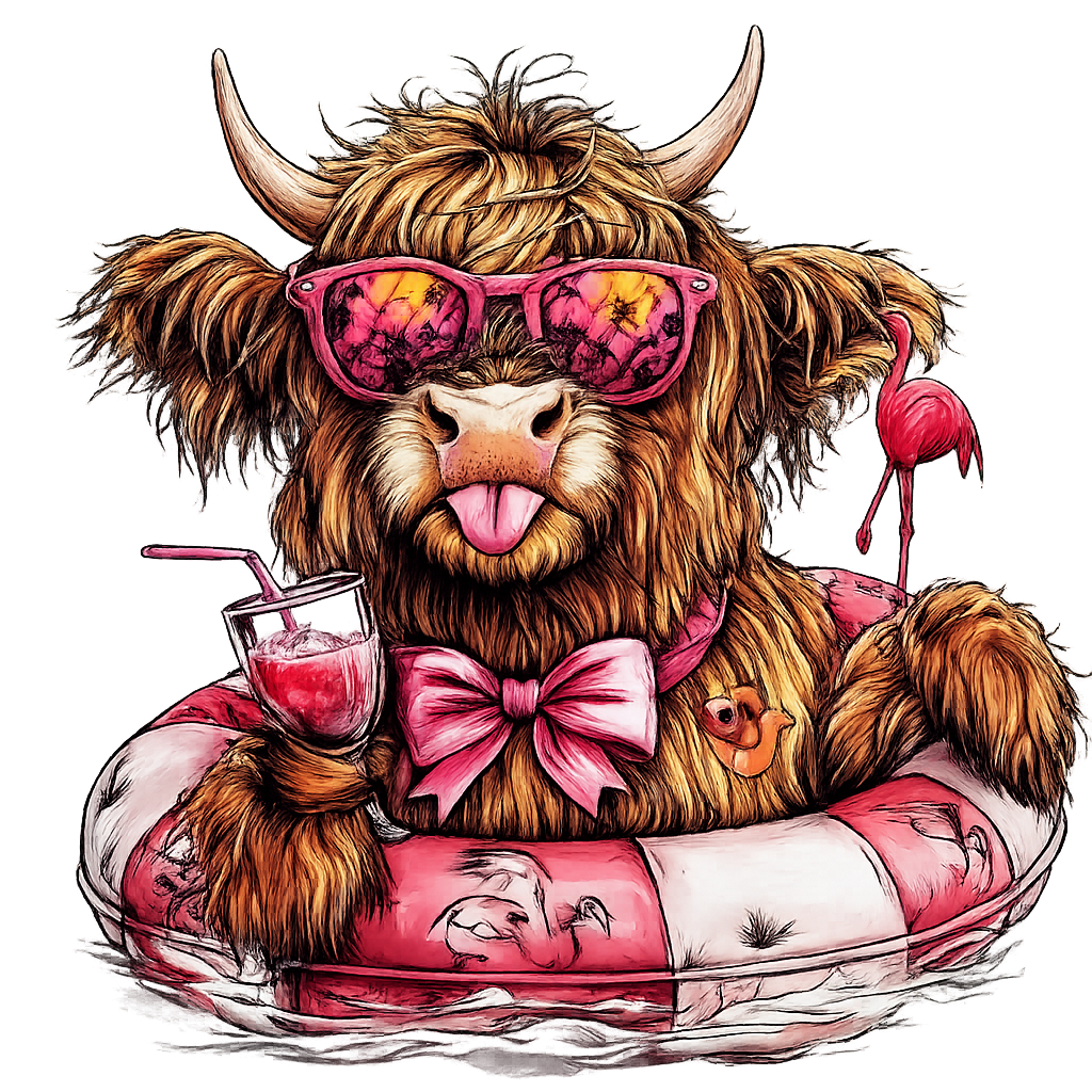 Highland Cow Summer Float Plush DTF