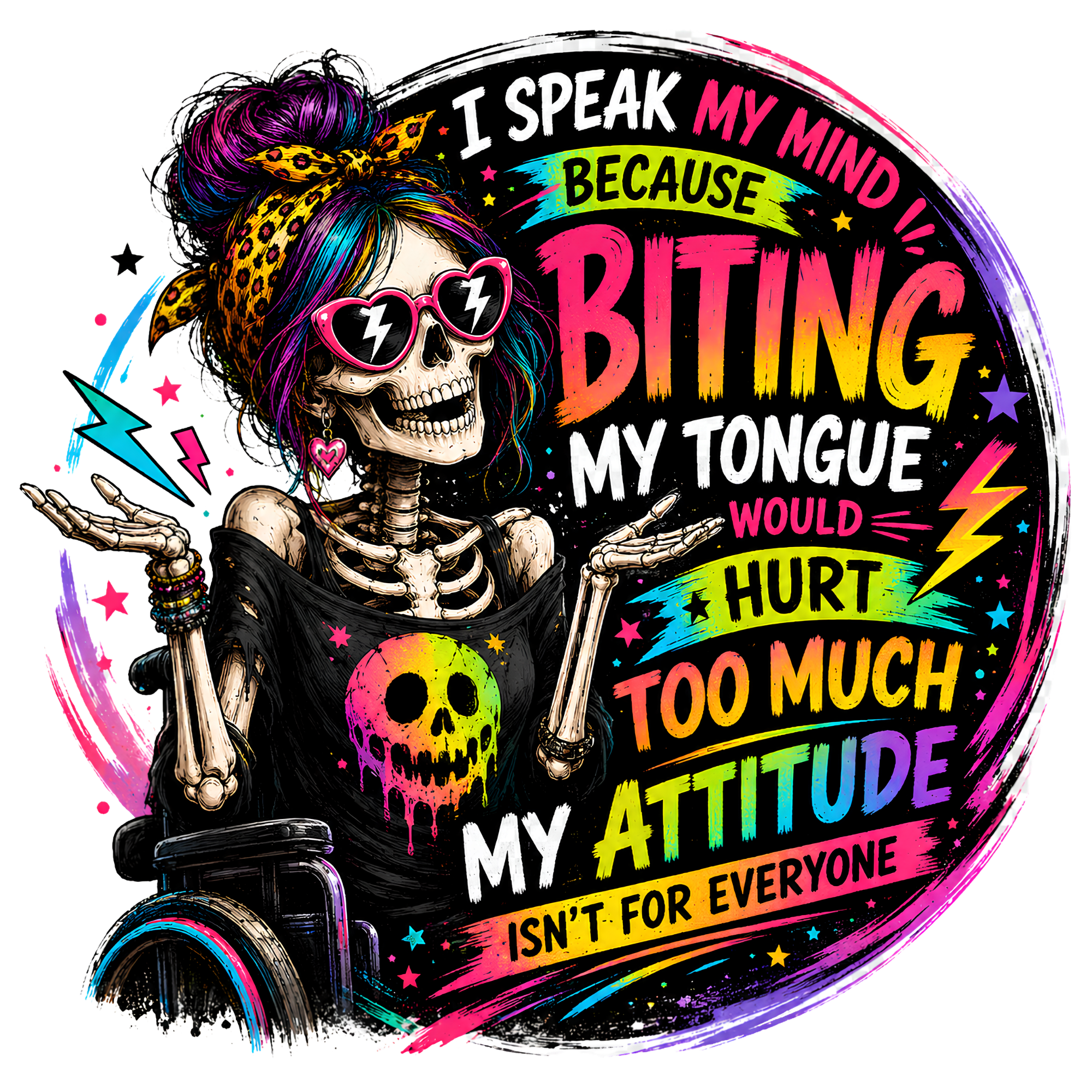 Colorful Skeleton Attitude T-Shirt DTF