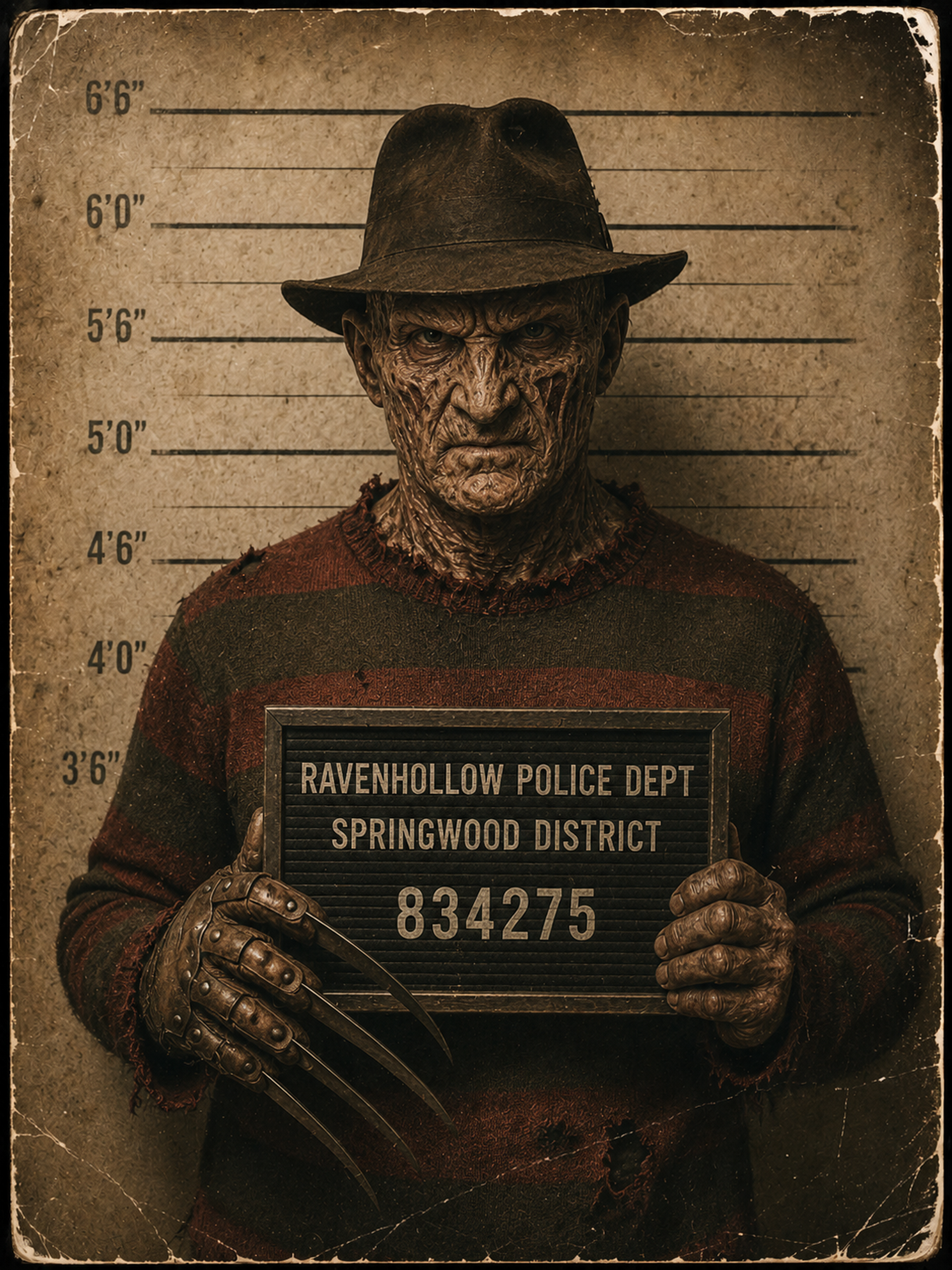 Freddy Krueger Mugshot Poster DTF