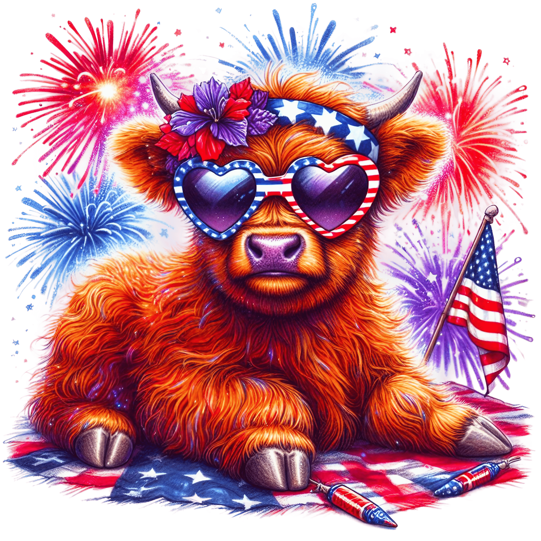 Patriotic Highland Cow Plush DTF