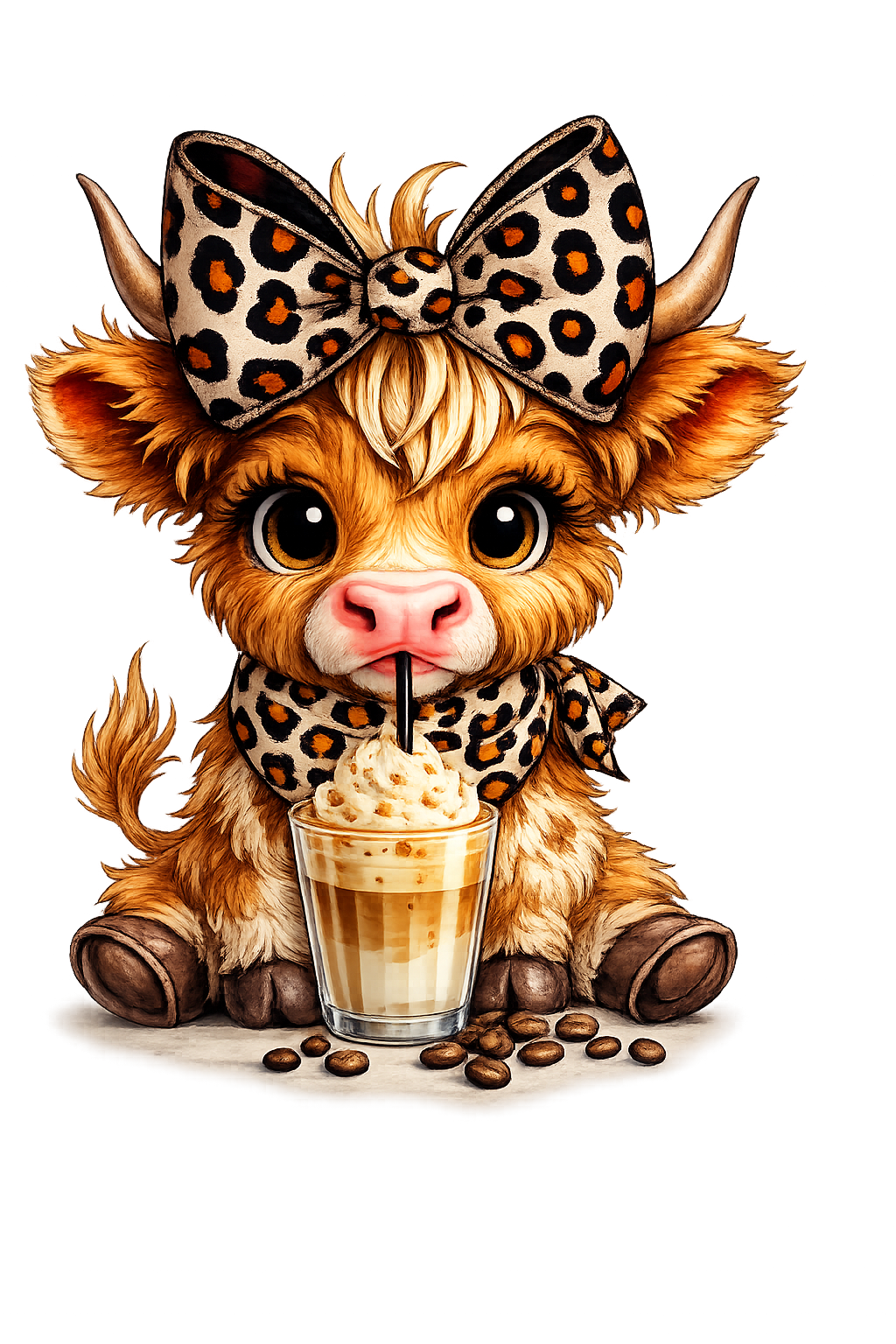 Leopard Bow Cute Cow Plush DTF