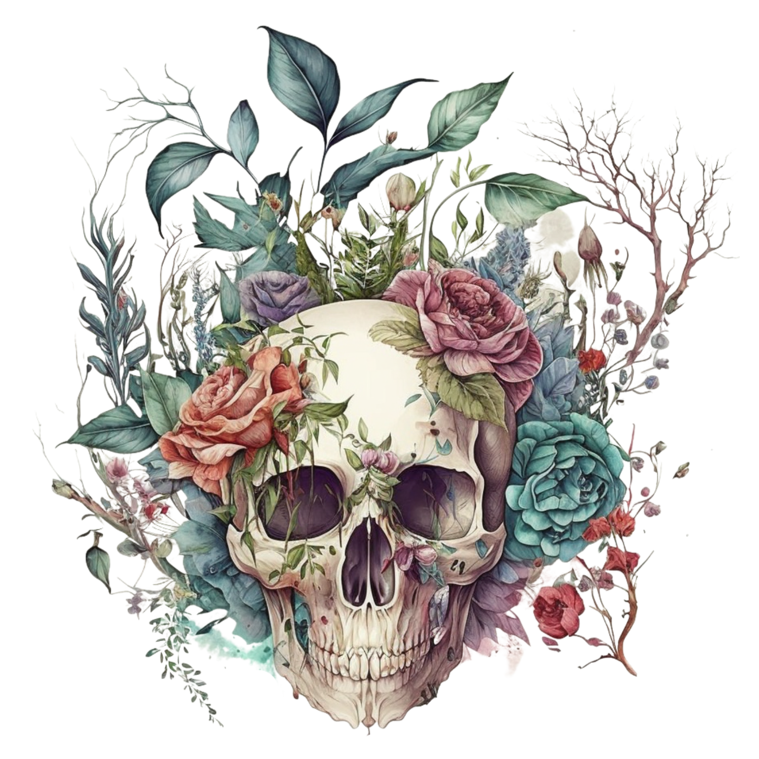 Floral Skull Art Print DTF