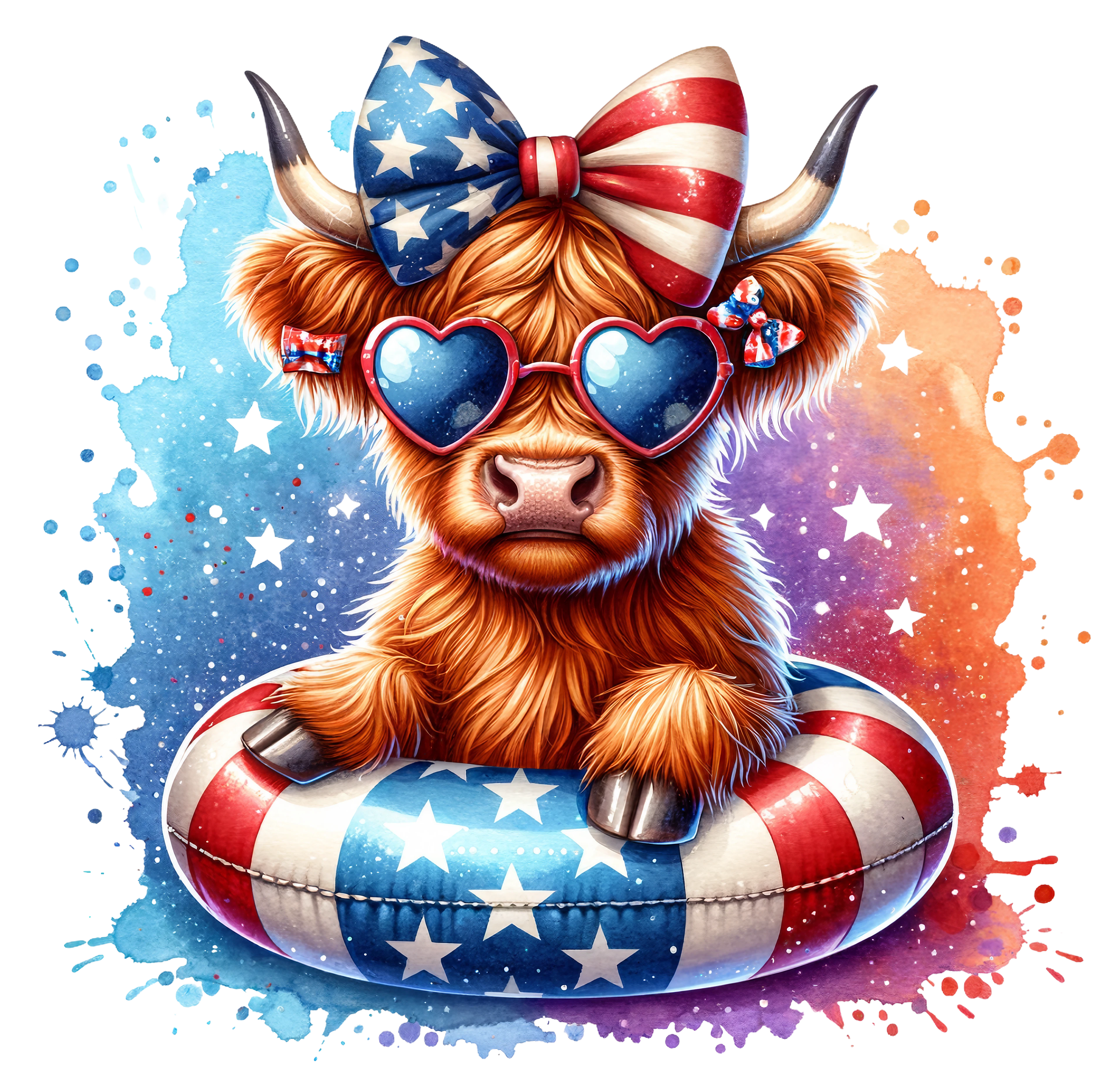 Patriotic Highland Cow Plush DTF